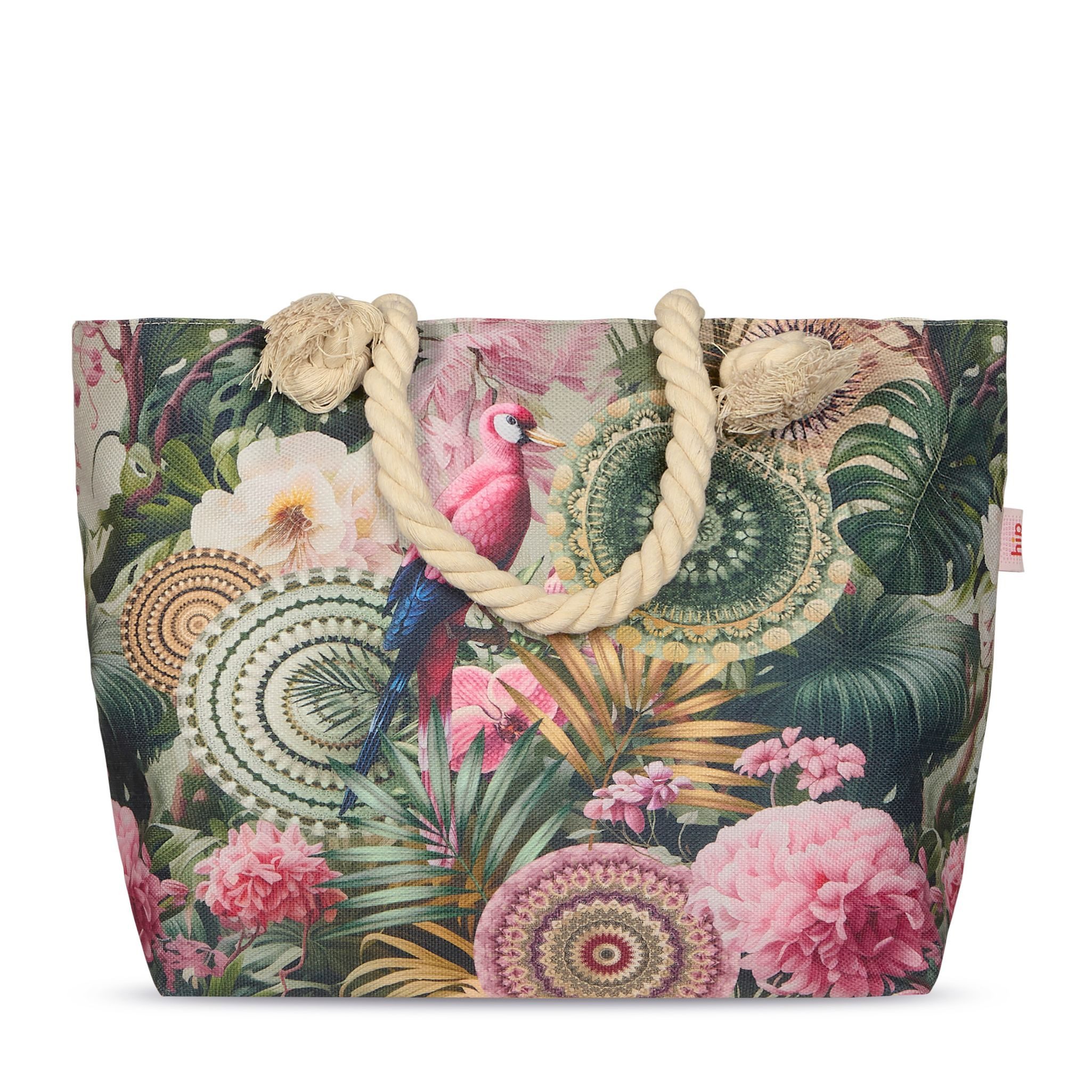 JACK Strandtasche Reißverschluss Baumwolle Descanso, mit wunderschönem Design, 40x55cm, Beachbag mit Innentasche
