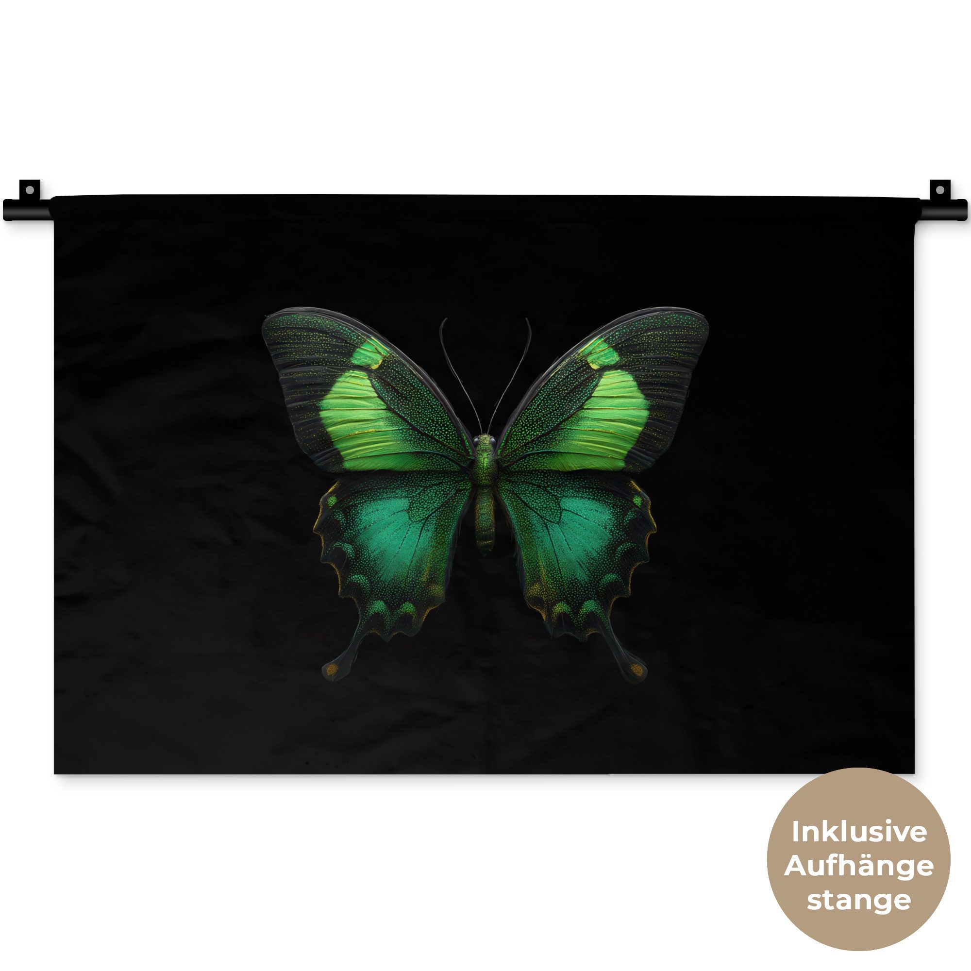 MuchoWow Wandteppich Schmetterling - Grün - Blickfang, Rechteckig, Höhe: 3 mm, Wandteppich für Wohnzimmer, Schlafzimmer, 60x40 cm