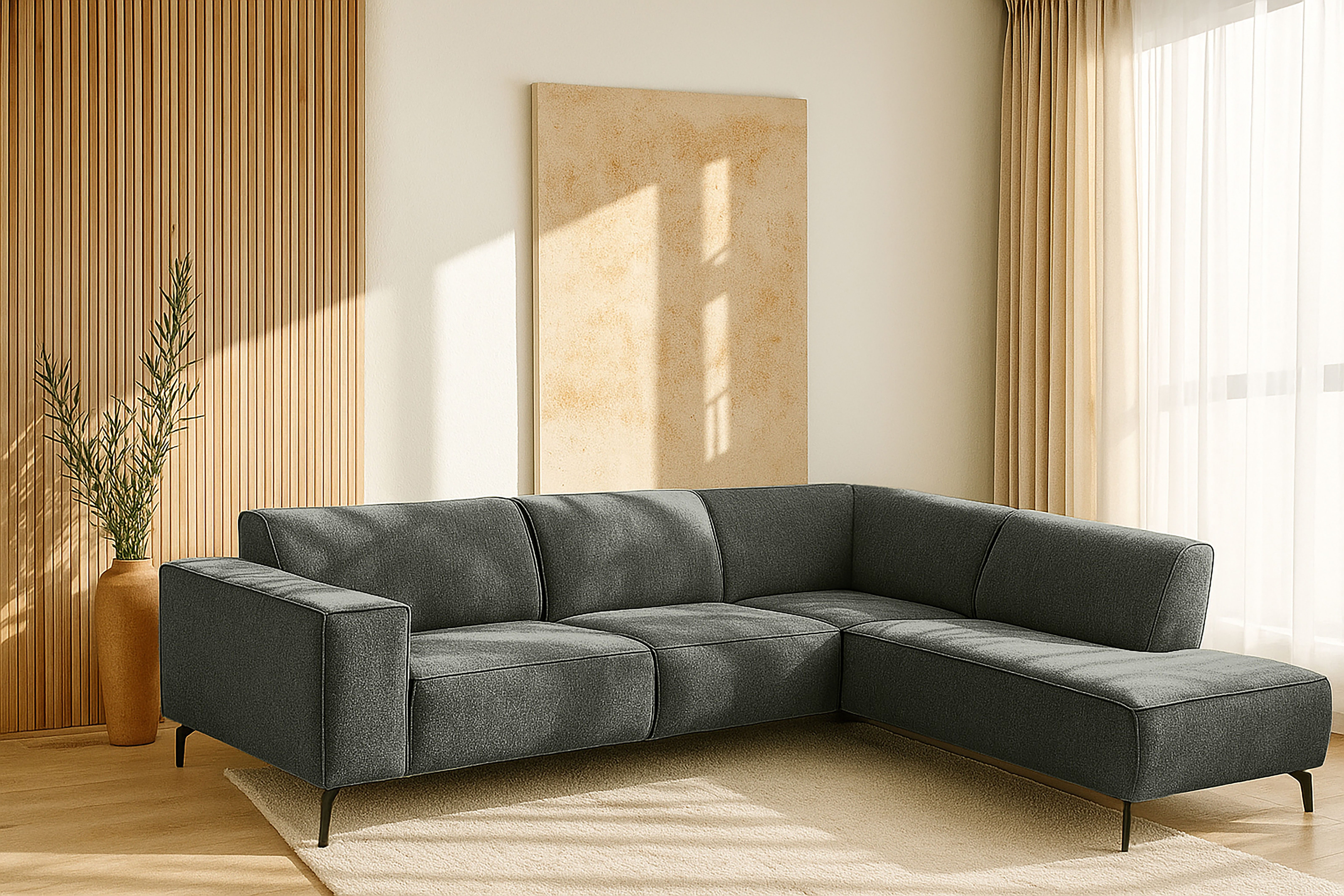 Home affaire Ecksofa LORCAN mit Metallfüßen, Breite 275 cm, weiches Sitzgefühl, Metallfüße, Lederoptik, Struktur, Bouclé
