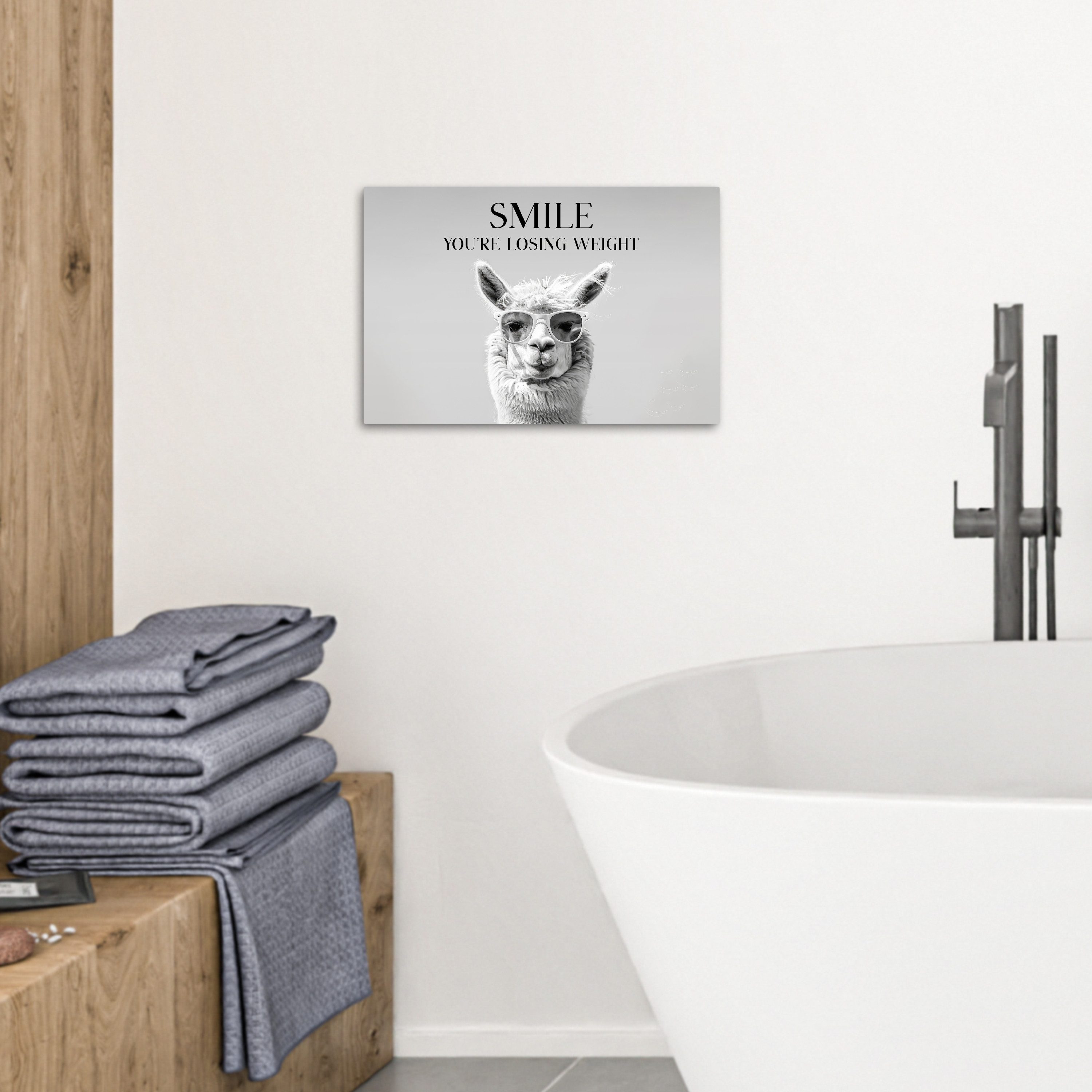 OneMillionCanvasses® Leinwandbild Zitat - Lama - Smile - Sprüche - Grau, Fotodruck (1 St), Bilder für Badezimmer, Bad und Toiletten Deko, Bild WC 30x20 cm – Bild 3 von 5