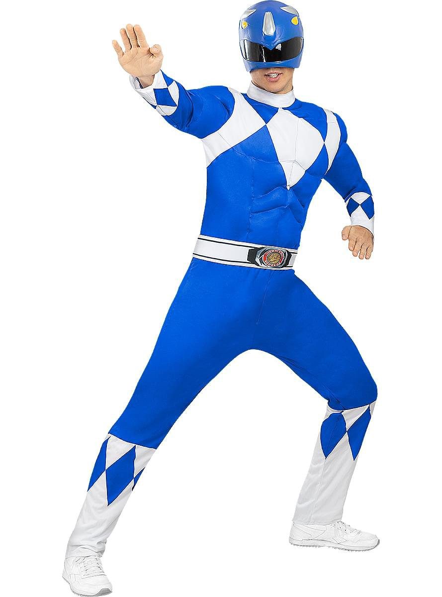 Funidelia Kostüm Power Rangers – blaues Kostüm, Gut gerüstet mit Stretchanzug und Halbmaske im Kampf gegen das Böse!