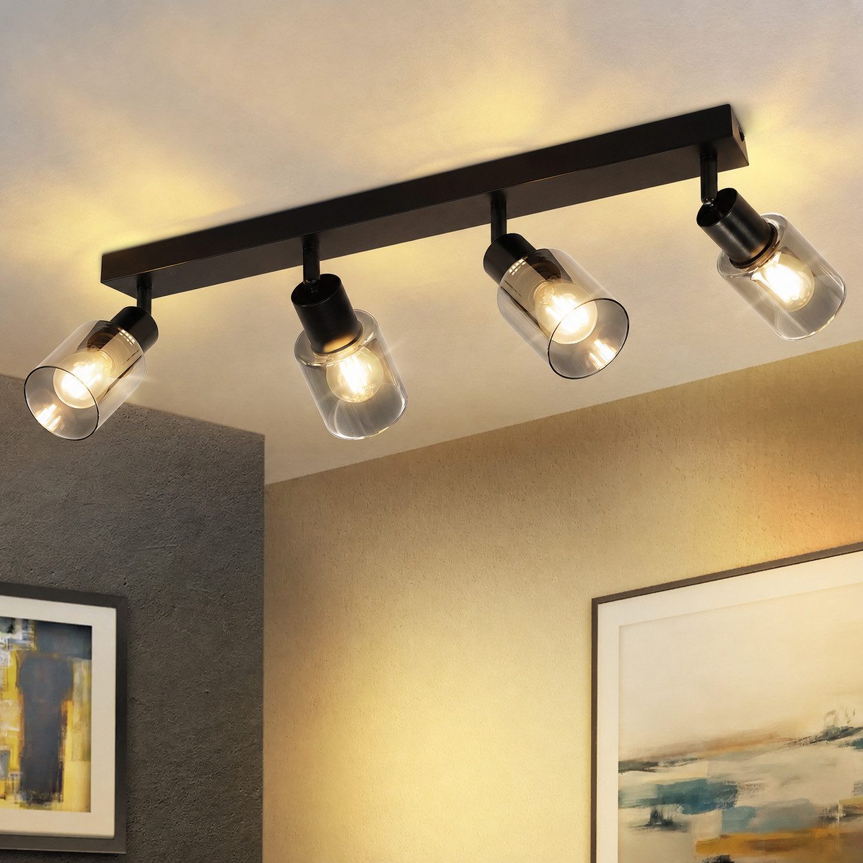 Nettlife Deckenstrahler Vintage Schwarz Glas E14 Retro Deckenleuchte Schwenkbar 350°, LED wechselbar, Flur Wandstrahler für Küche Wohnzimmer