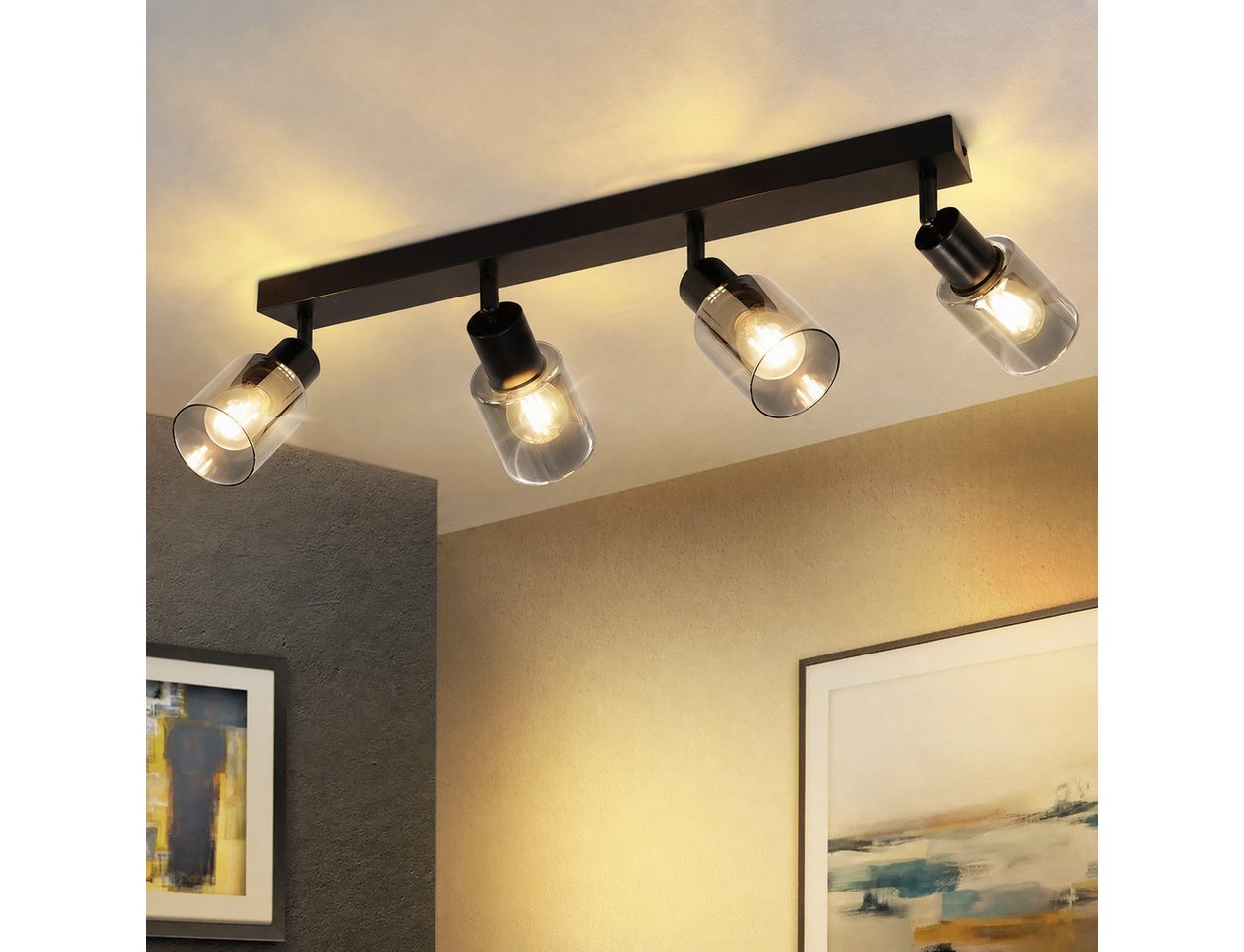 Nettlife Deckenstrahler Vintage Schwarz Glas E14 Retro Deckenleuchte Schwenkbar 350°, LED wechselbar, Flur Wandstrahler für Küche Wohnzimmer