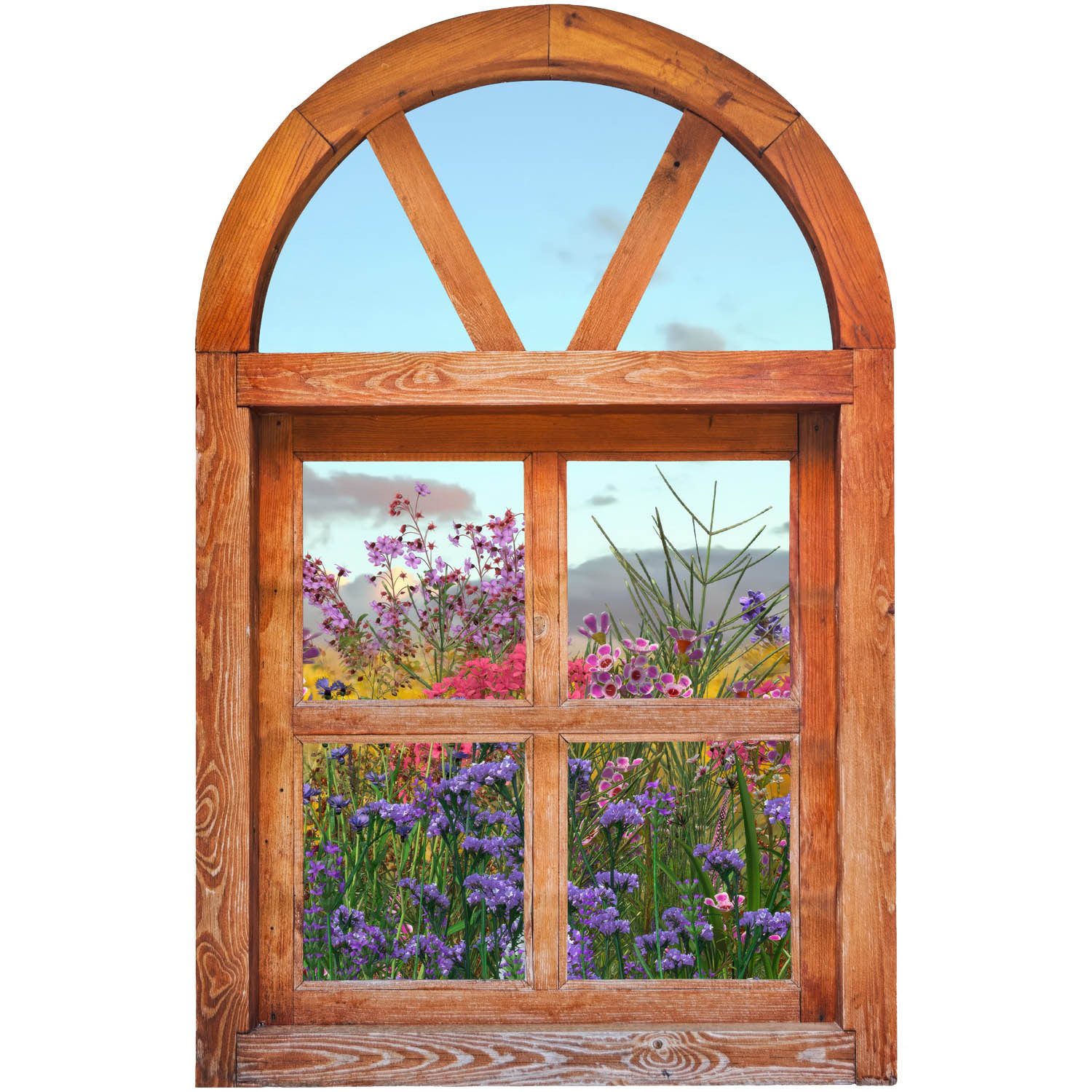 Tulup Wandtattoo Modernes 3D-Wandsticker Fenster, Grau 3D-Wandfolie, Blumenfenster, Blumen und Pflanzen
