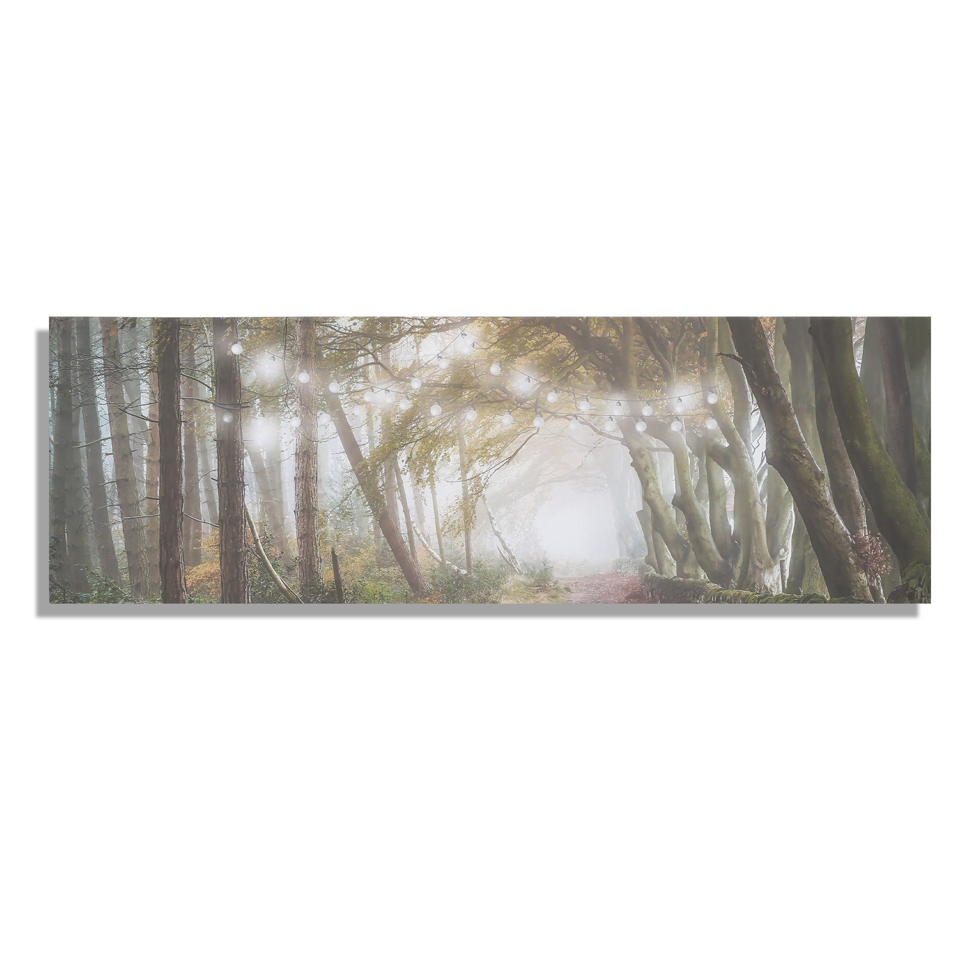 Art for the home LED-Bild Waldspaziergang LED 30x90cm, Natur, Wald (1 St), LED-Leinwand Waldspaziergang 30 x 90 cm