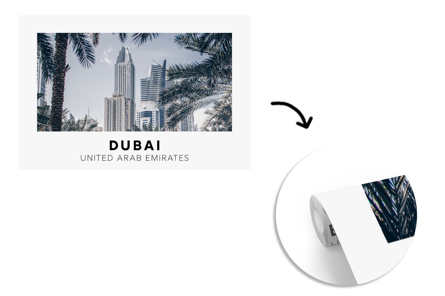 für Vinyl Palmen, MuchoWow Fototapete Tapete St), Wallpaper Dubai Architektur Kinderzimmer, - bedruckt, (6 Matt, Wohnzimmer, - Schlafzimmer,