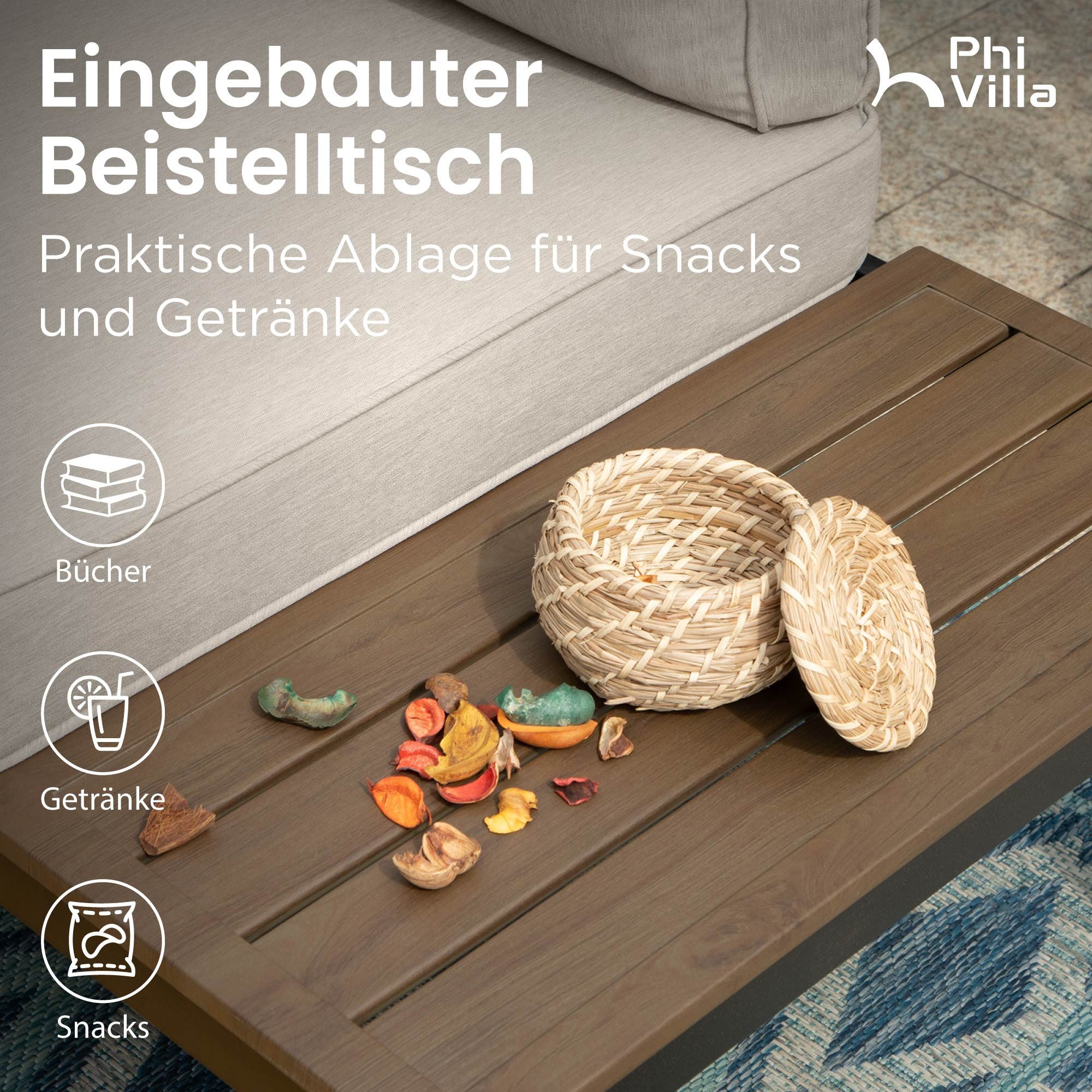 PHI VILLA Gartenlounge-Set, (Gartenmöbel Balkonmöbel mit Verstärkten Kissen und Kaffeetisch), Metall Lounge Möbel Outdoor Gartenlounge, Beige