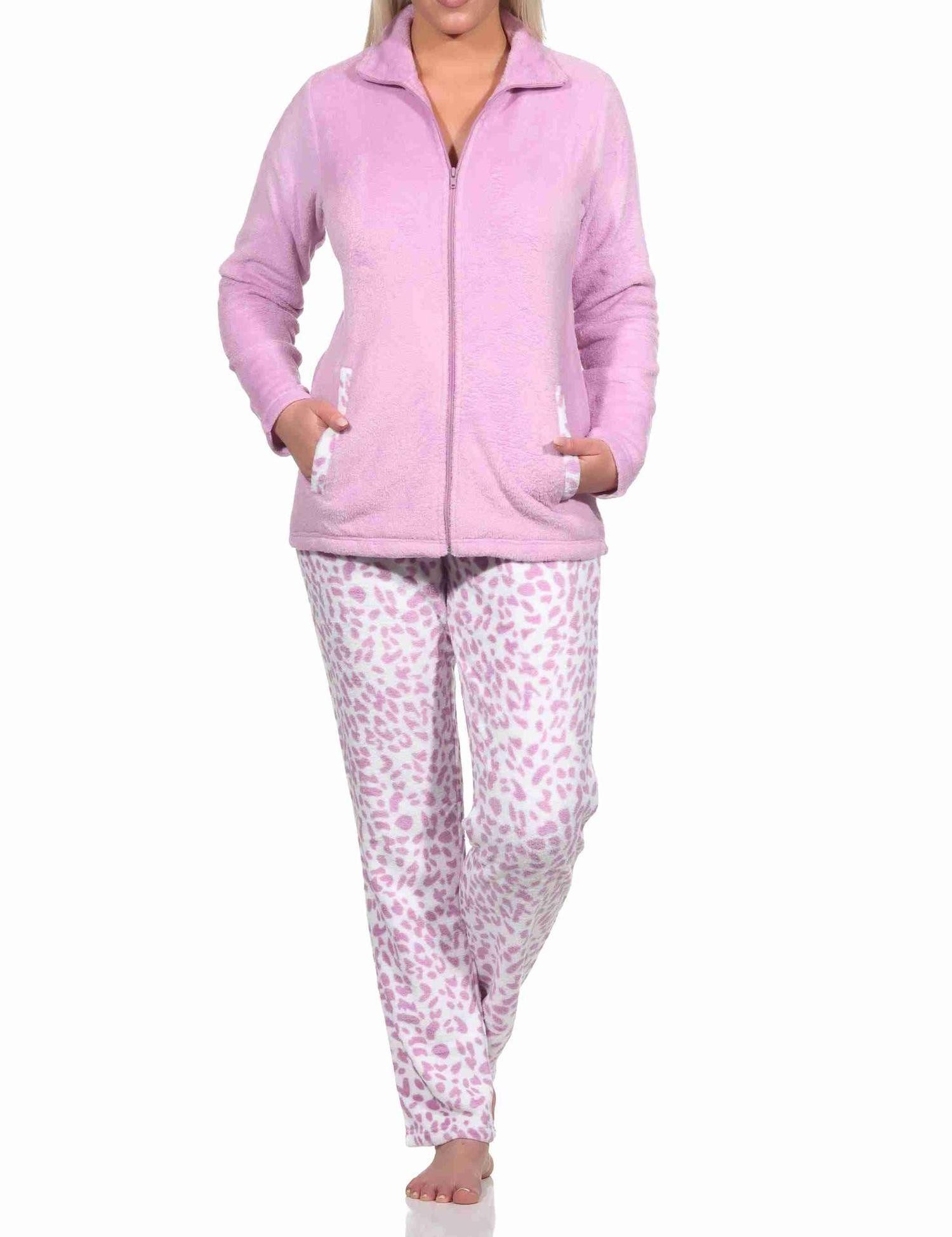 Normann Relaxanzug Damen Hausanzug Homewear aus Coralfleece im Animal Look