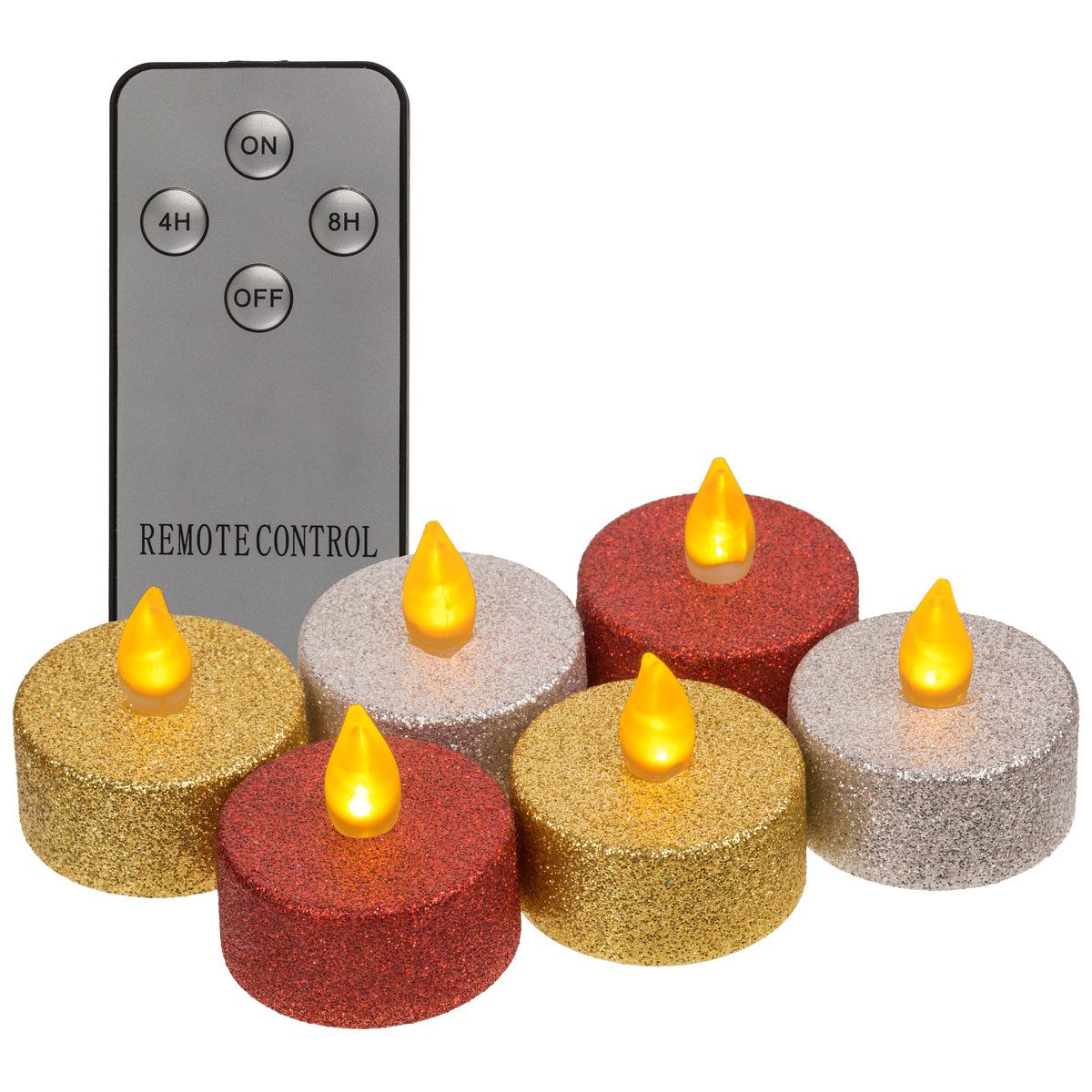 Out of the Blue LED-Kerze 6er Set LED Teelicht mit Fernbedienung, Timer 4h 8h, Kerze warmweiß (7-tlg)