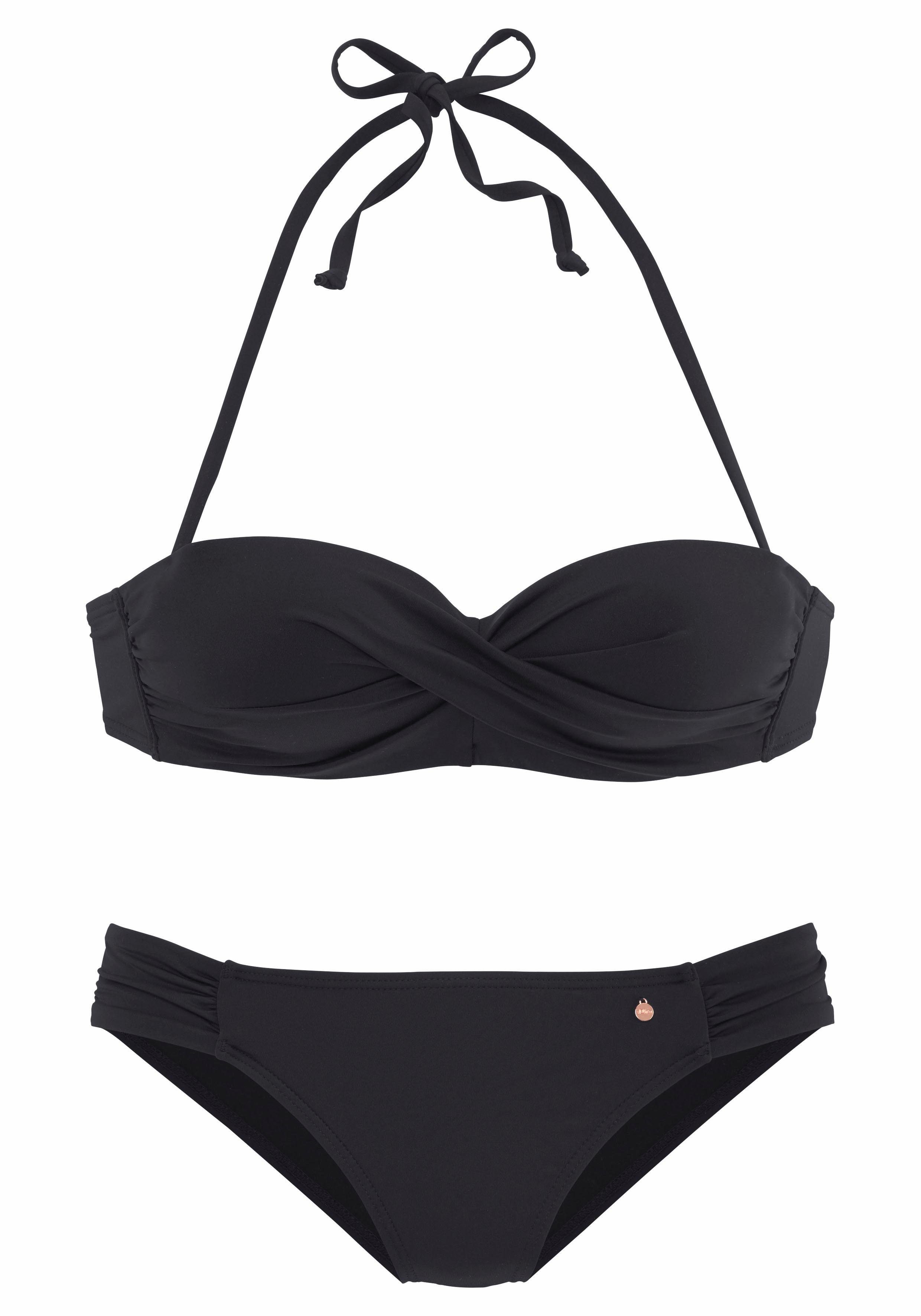 s.Oliver mit schwarz Bügel-Bandeau-Bikini Raffung