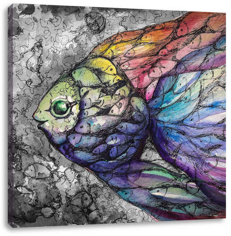 Pixxprint Leinwandbild schön gezeichnete Fische, schön gezeichnete Fische (1 St), Leinwandbild fertig bespannt, inkl. Zackenaufhänger