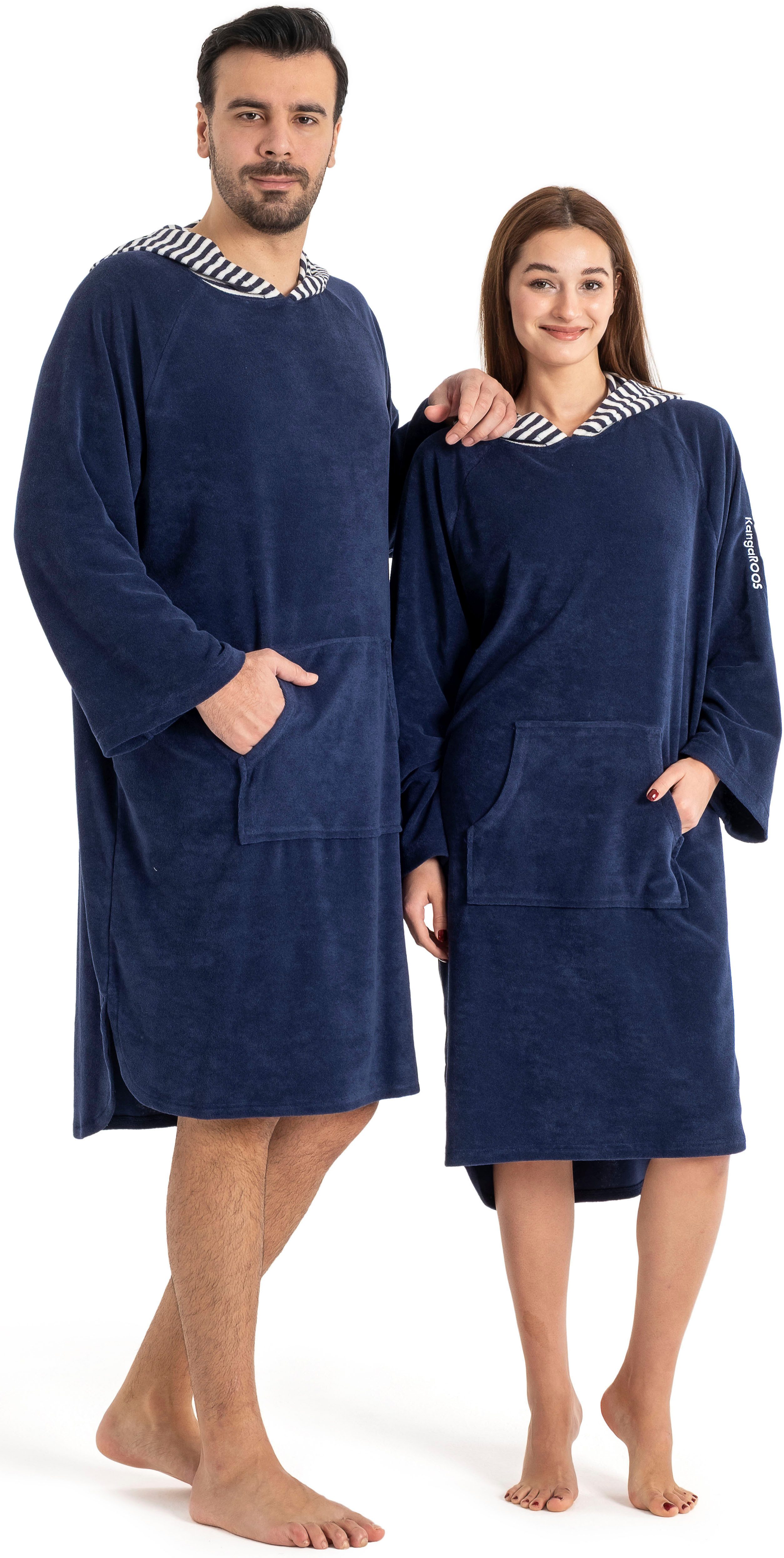 KangaROOS Badeponcho Dalia Surfponcho, ideal für Sauna, Spa & im Urlaub, Langform, Veloursfrottier, Kapuze, ohne, weich, Uni-Farben mit Streifen, leicht, Unisex, für Damen und Herren
