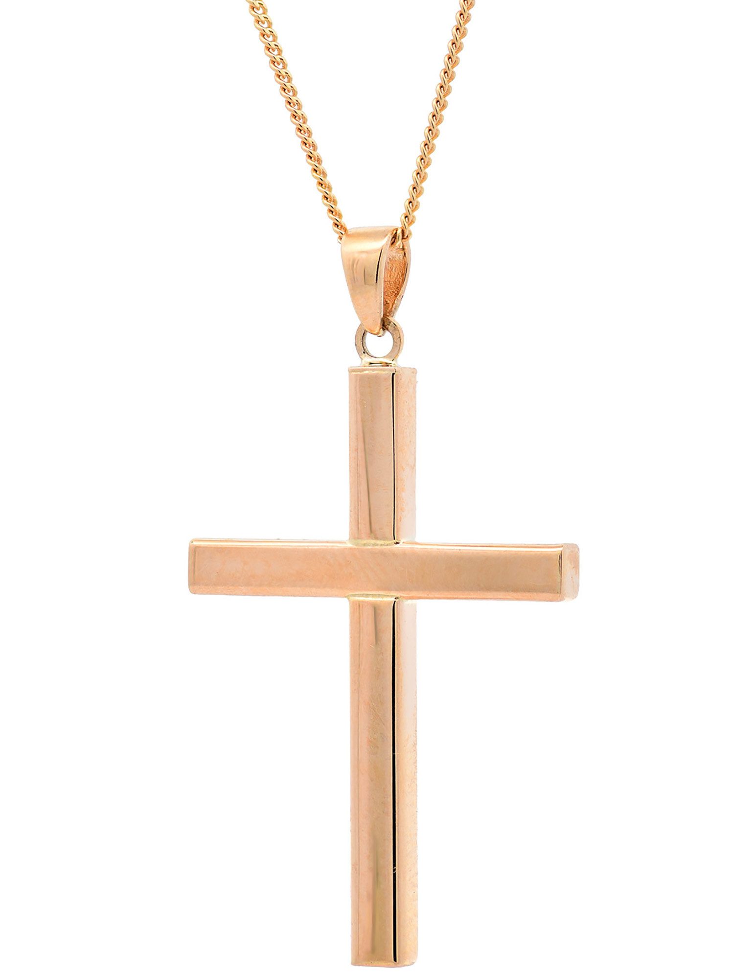 HOPLO Kettenanhänger Anhänger Kreuz mit 1,1 mm Goldkette 36 cm 585-14 Karat Gold, Made in Germany