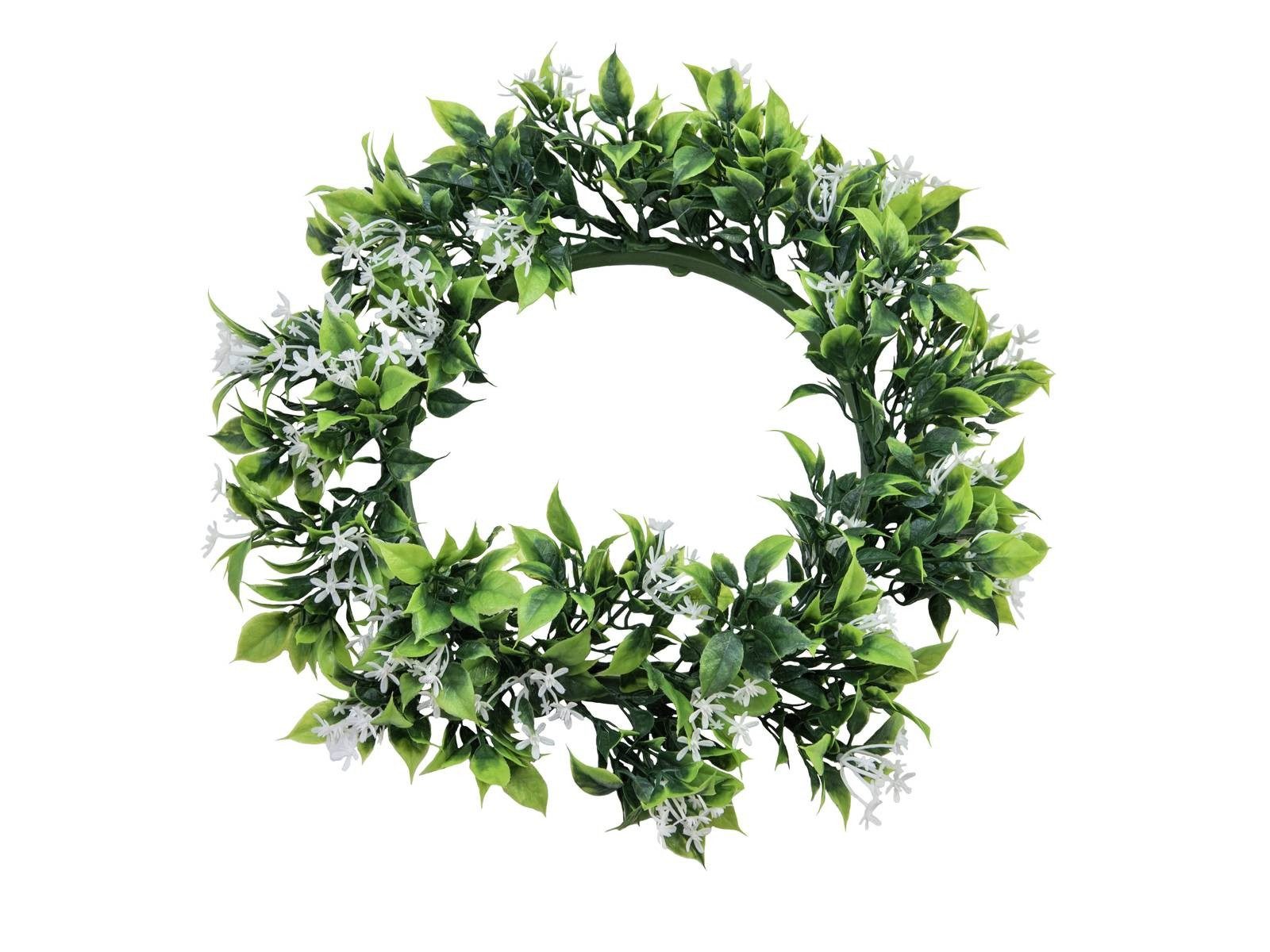 Kunstkranz Kunst Jasminkranz Rebecca, weiß Blüten, grün, Wetterfest, 30cm Jasmin, artplants