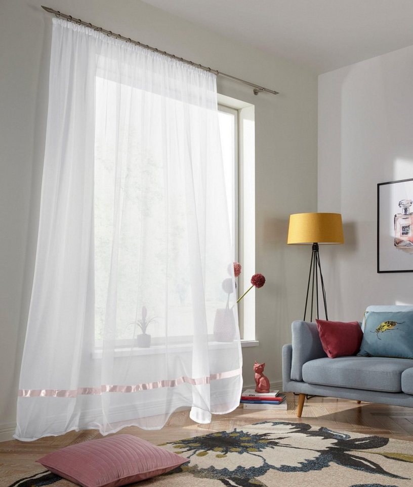 Gardine Eby, my home, Kräuselband (1 St), transparent, Satin, Vorhang,  Fertiggardine, Store, transparent