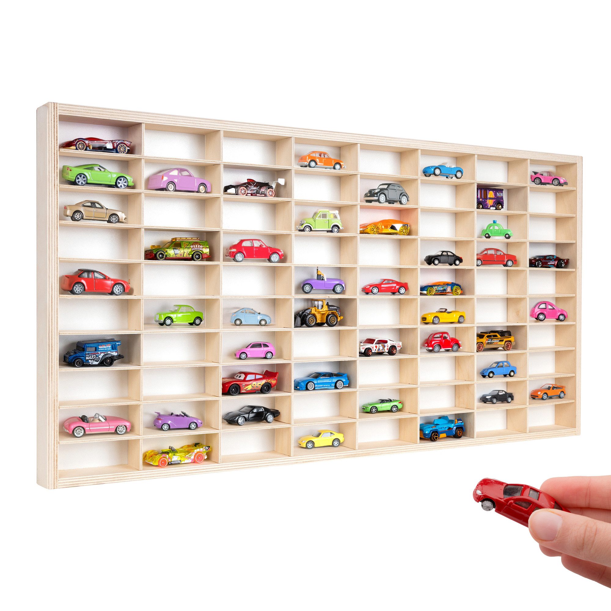 Creative Deco Schubladenbox Setzkasten Holz Sammlervitrine für Autos - 80 verstellbare Fächer, Wandregal für Miniaturen