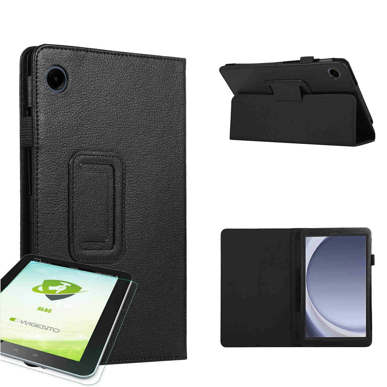Wigento Tablet-Hülle Für Samsung Galaxy Tab A9 Kunst-Leder Tasche Hülle + Hart Glas