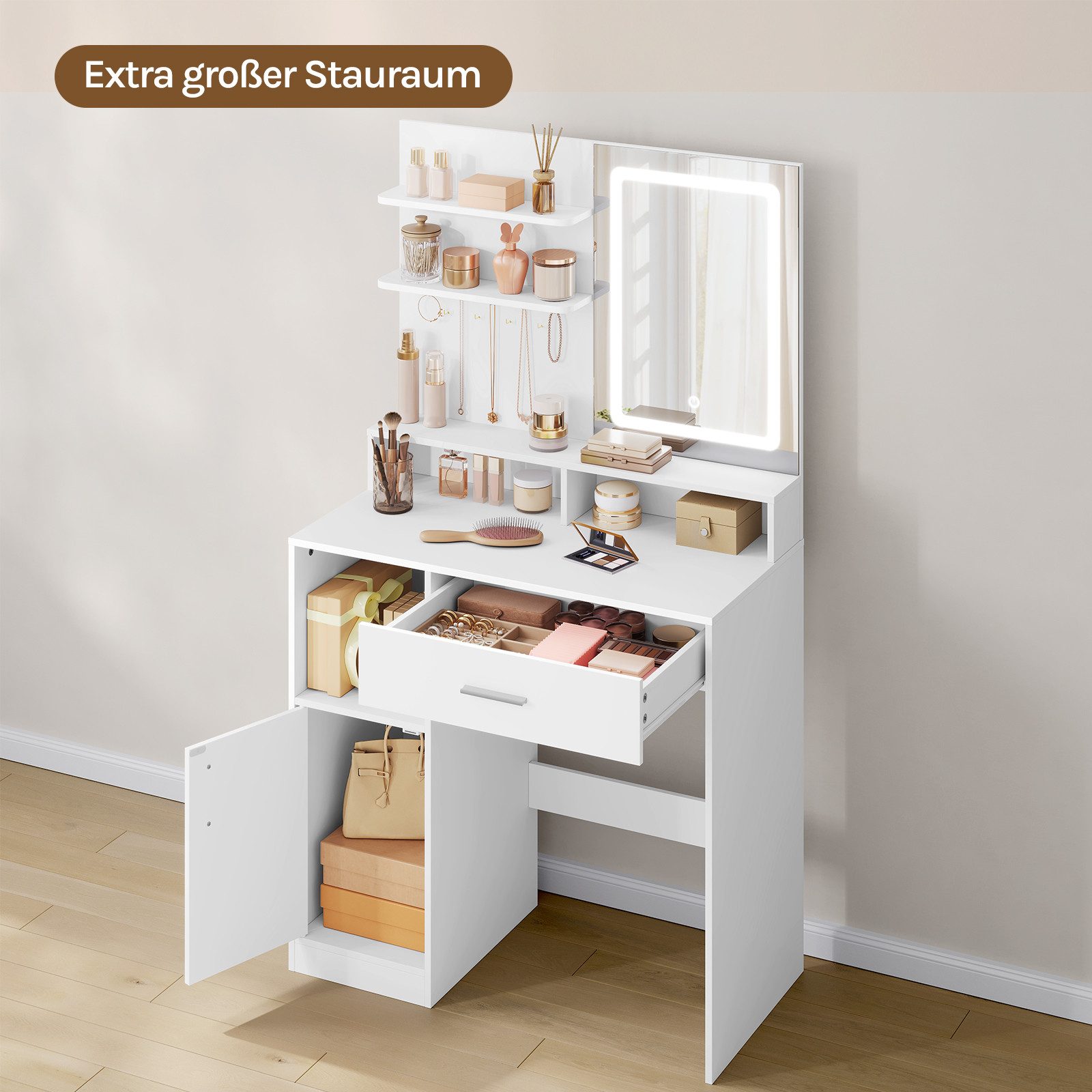 Woltu Schminktisch, mit Spiegel Ablagen Schublade Schließfach 3 Lichtfarben günstig online kaufen