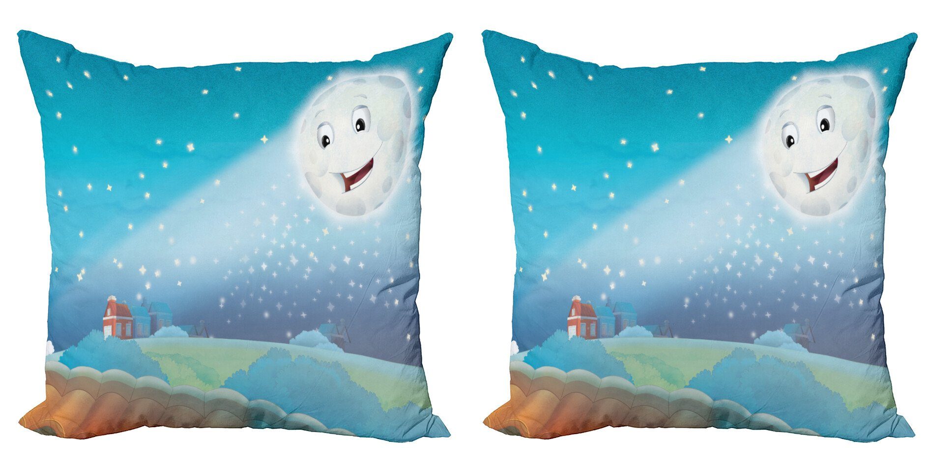 Doppelseitiger Mond-Strahlen Abakuhaus (2 Accent Digitaldruck, Cartoon Modern Lächeln Lunar Stück), Kissenbezüge