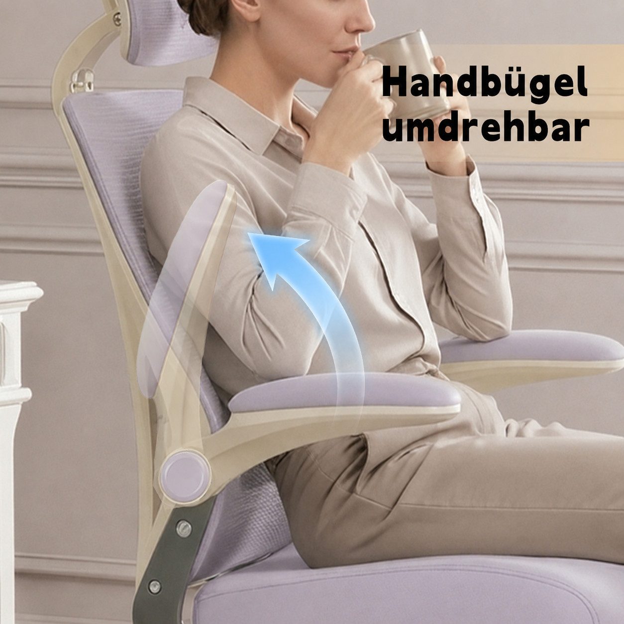 Vankel Bürostuhl Ergonomischer Drehstuhl mit Fußstütze, Kopfstütze & Lordosenstütze, Klappbarer Schreibtischstuhl mit Mesh-Rückenlehne für Homeoffice