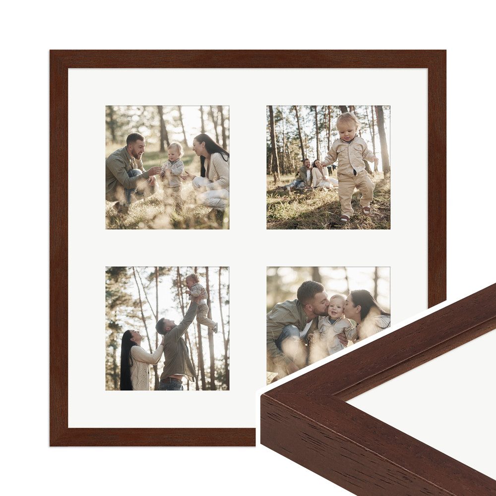 WANDStyle Galerierahmen G950 30x30 cm, für 4 Bilder, im Format 10x10 cm, aus Massivholz in der Farbe Nussbaum