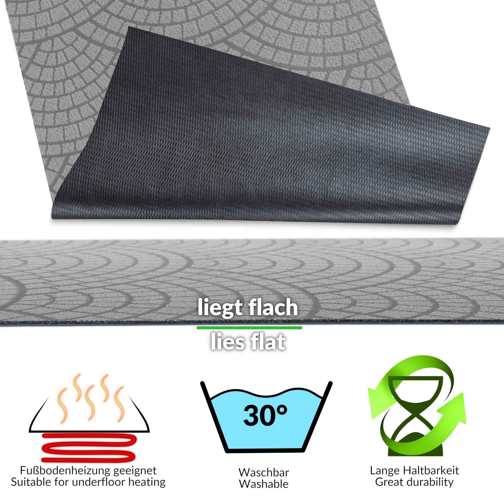 ANRO Küchenläufer Teppichläufer DAVIS Velours Läufer, Eckig, Höhe: 3 mm, Velour
