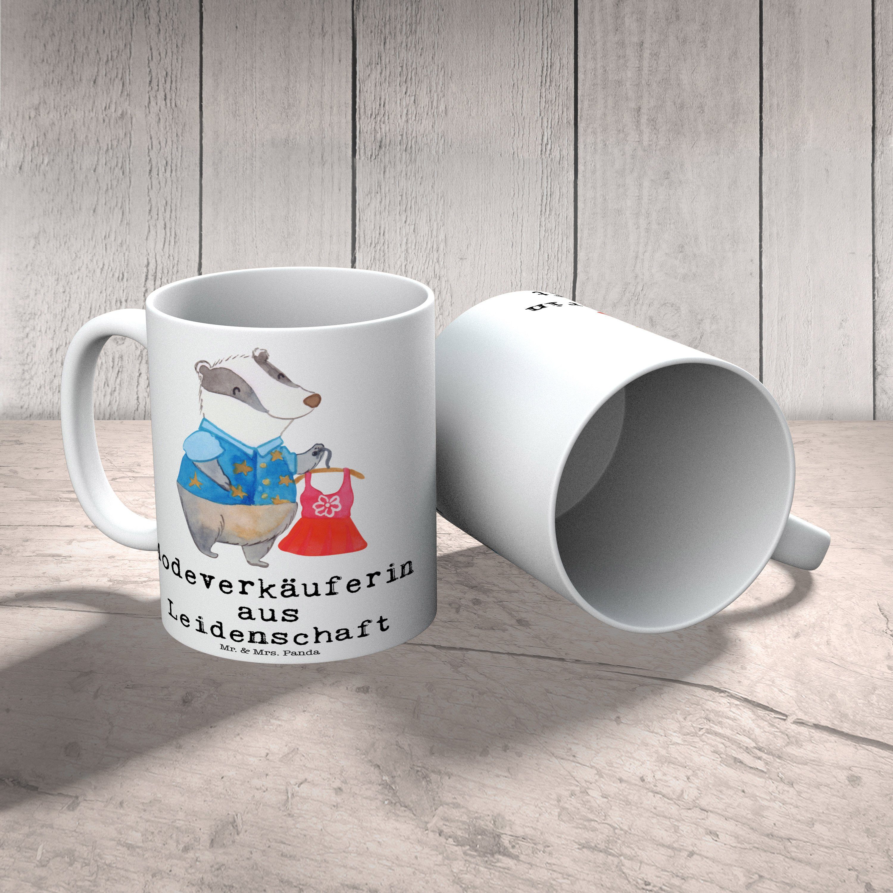 Mr. & Mrs. Sprü, Leidenschaft Panda Weiß Tasse Keramik - - Modeverkäuferin Rente, Geschenk, aus Tasse