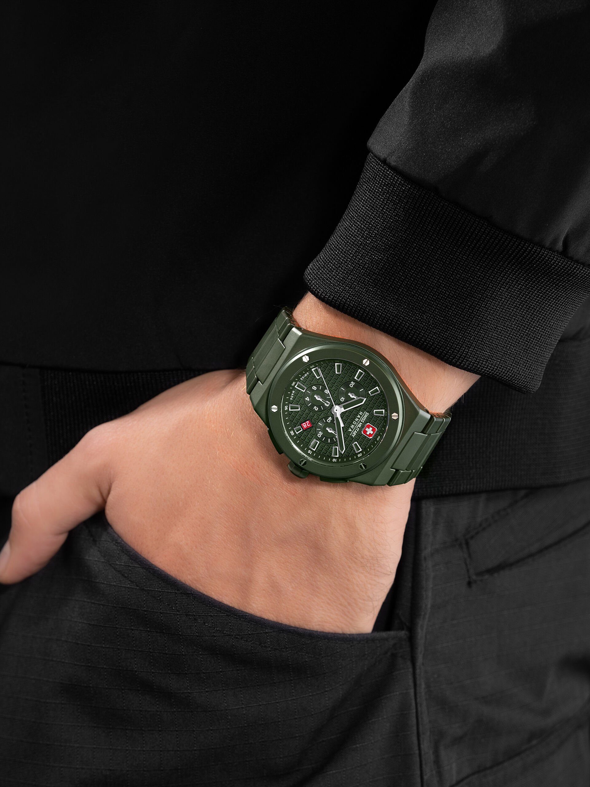 Swiss Military Hanowa Quarzuhr SIDEWINDER CERAMIC, mit hochwertigem CERAMIC-Armband Grün