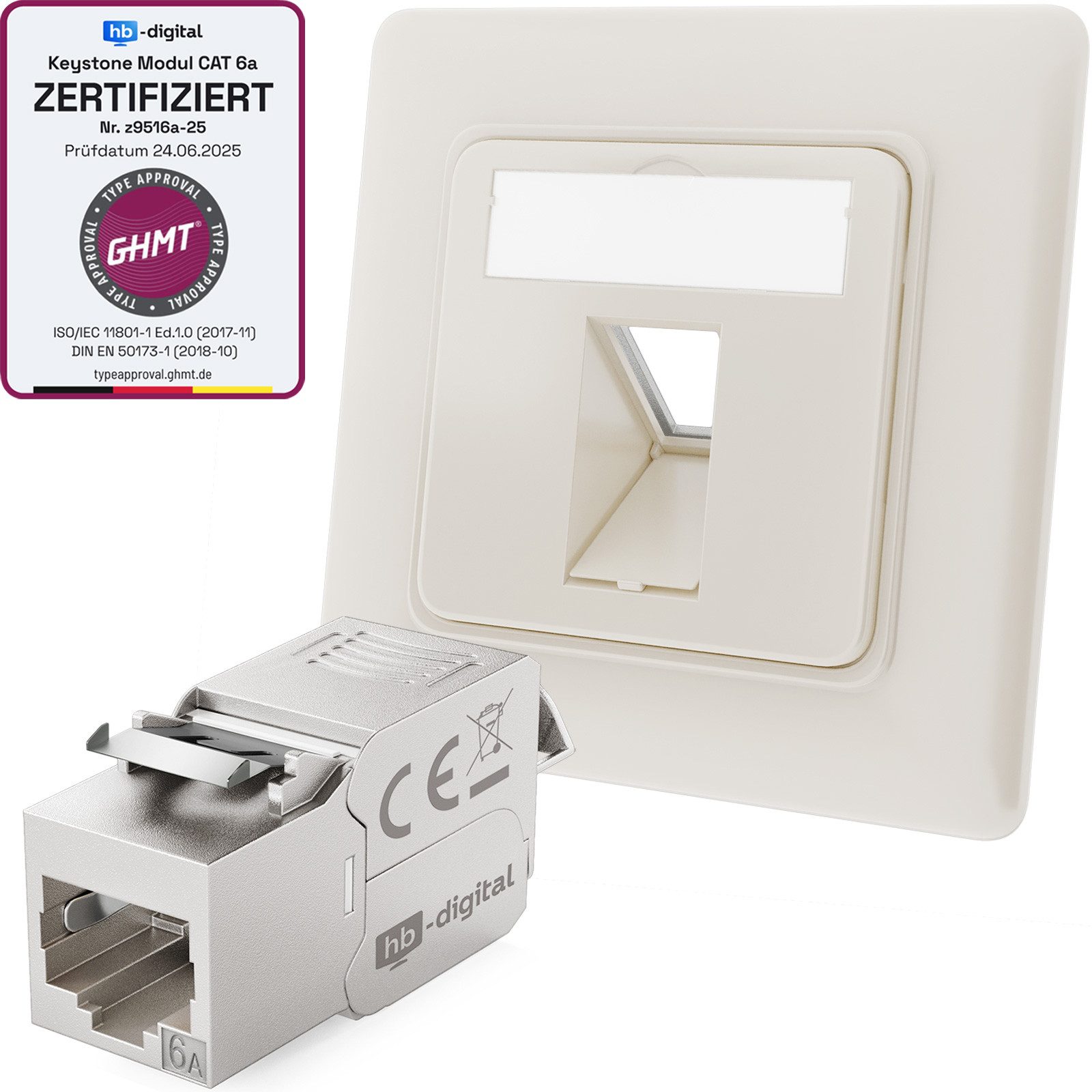 HB-DIGITAL Keystone Dose Netzwerkdose mit Keystone Modul CAT 7 RJ45 Unterputz Netzwerk-Adapter, Keystone Modul CAT 6a ist ein hochwertiges GHMT zertifiziertes Modul