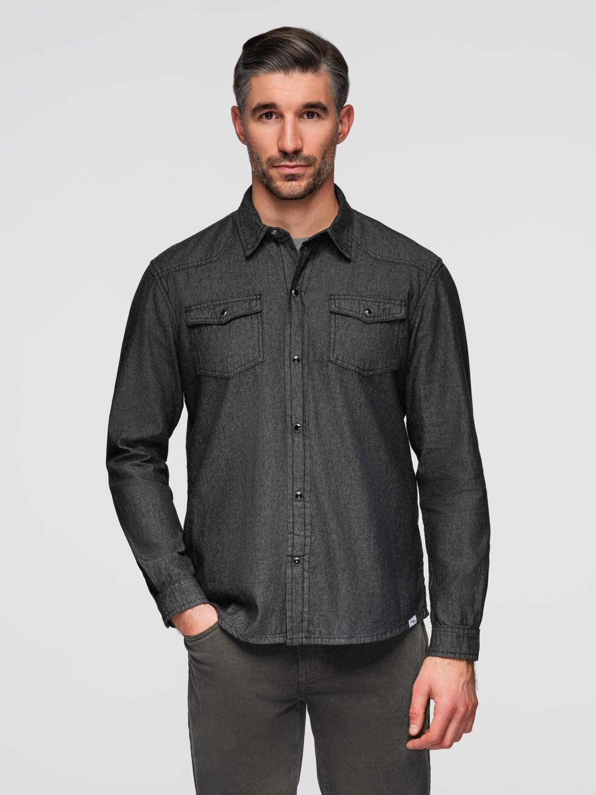 OMBRE Langarmhemd Jeanshemd mit Druckknöpfen und Brusttaschen