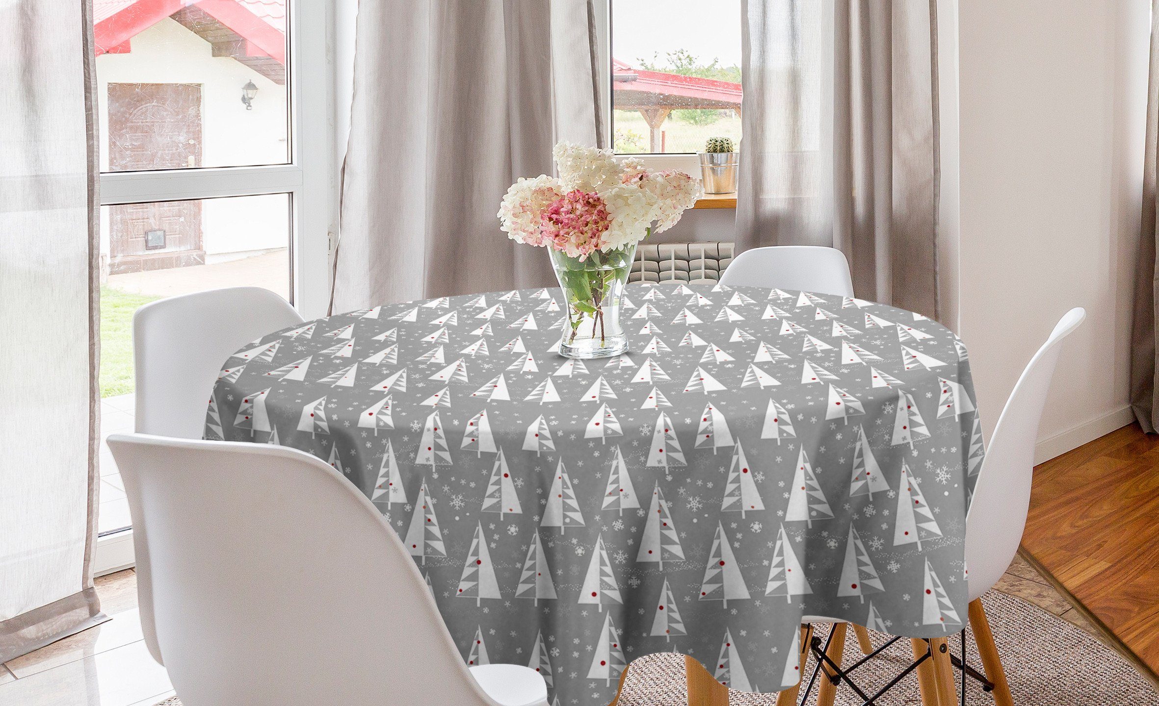Abakuhaus Tischdecke Kreis Tischdecke Abdeckung für Esszimmer Küche Dekoration, Weihnachtsbaum Schneeflocken Hintergrund