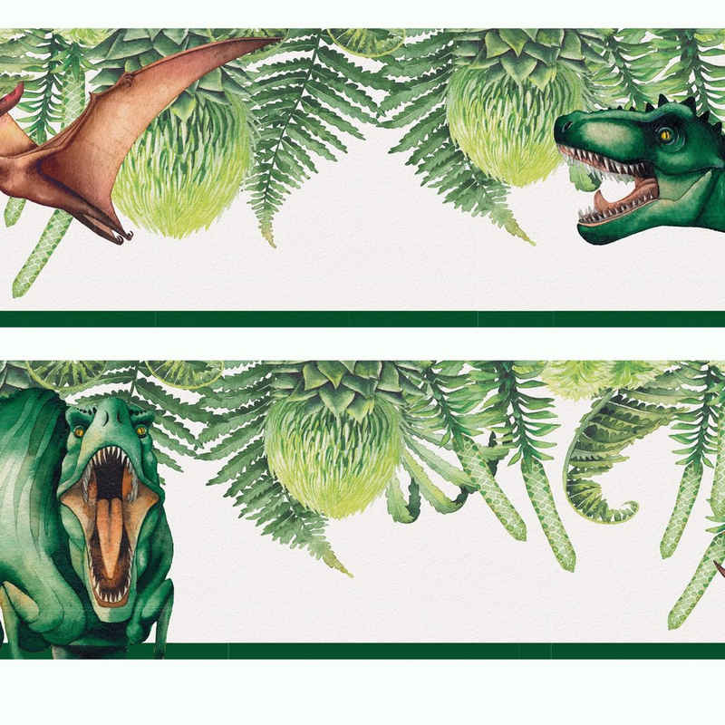 Sunnywall Bordüre Dinosaurier Wandbordüre - 400 cm, Vliestapete, Urzeit, (1 St), selbstklebend