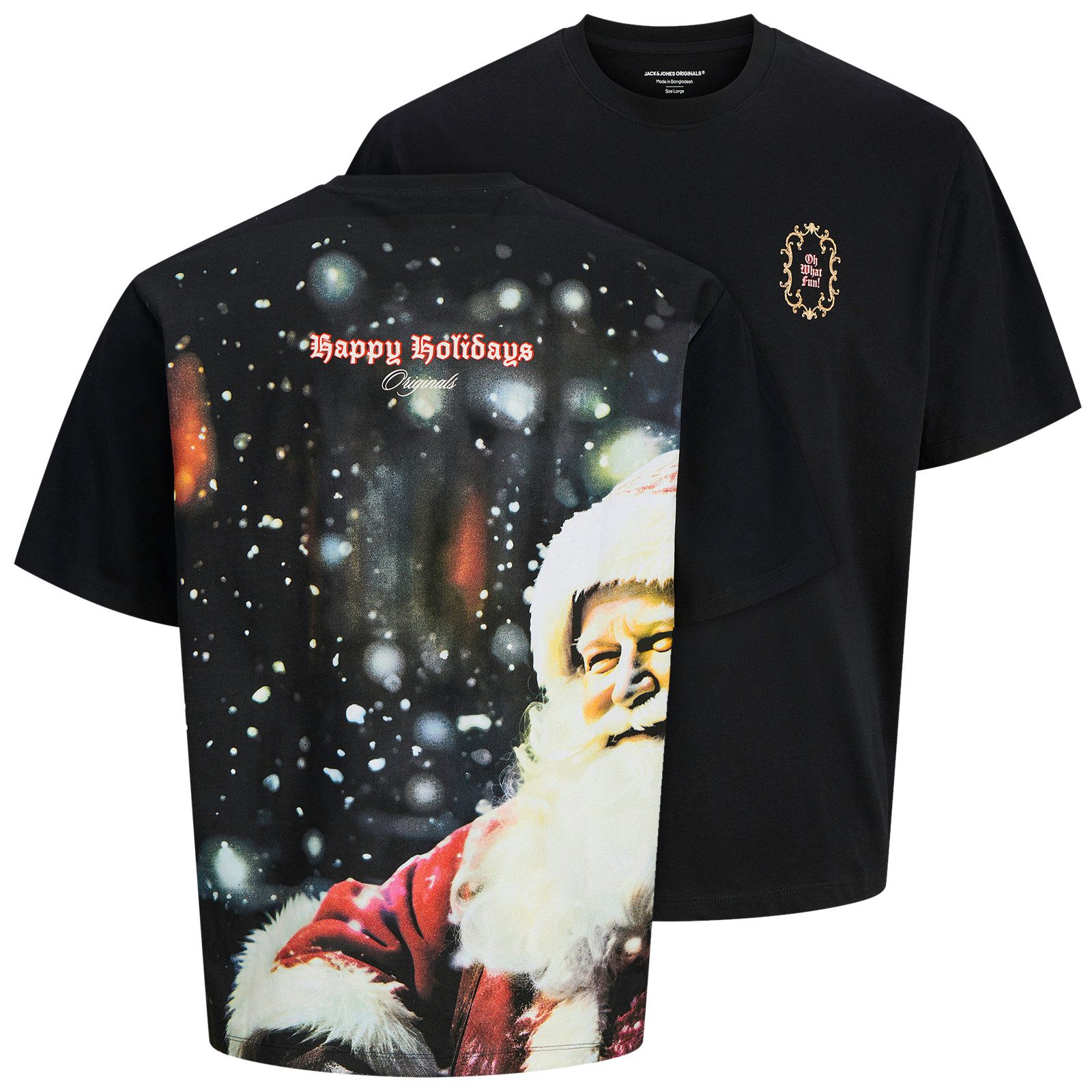 Jack & Jones Rundhalsshirt Jack&Jones Xmas T-Shirt schwarz XXL Rückenprint Santa