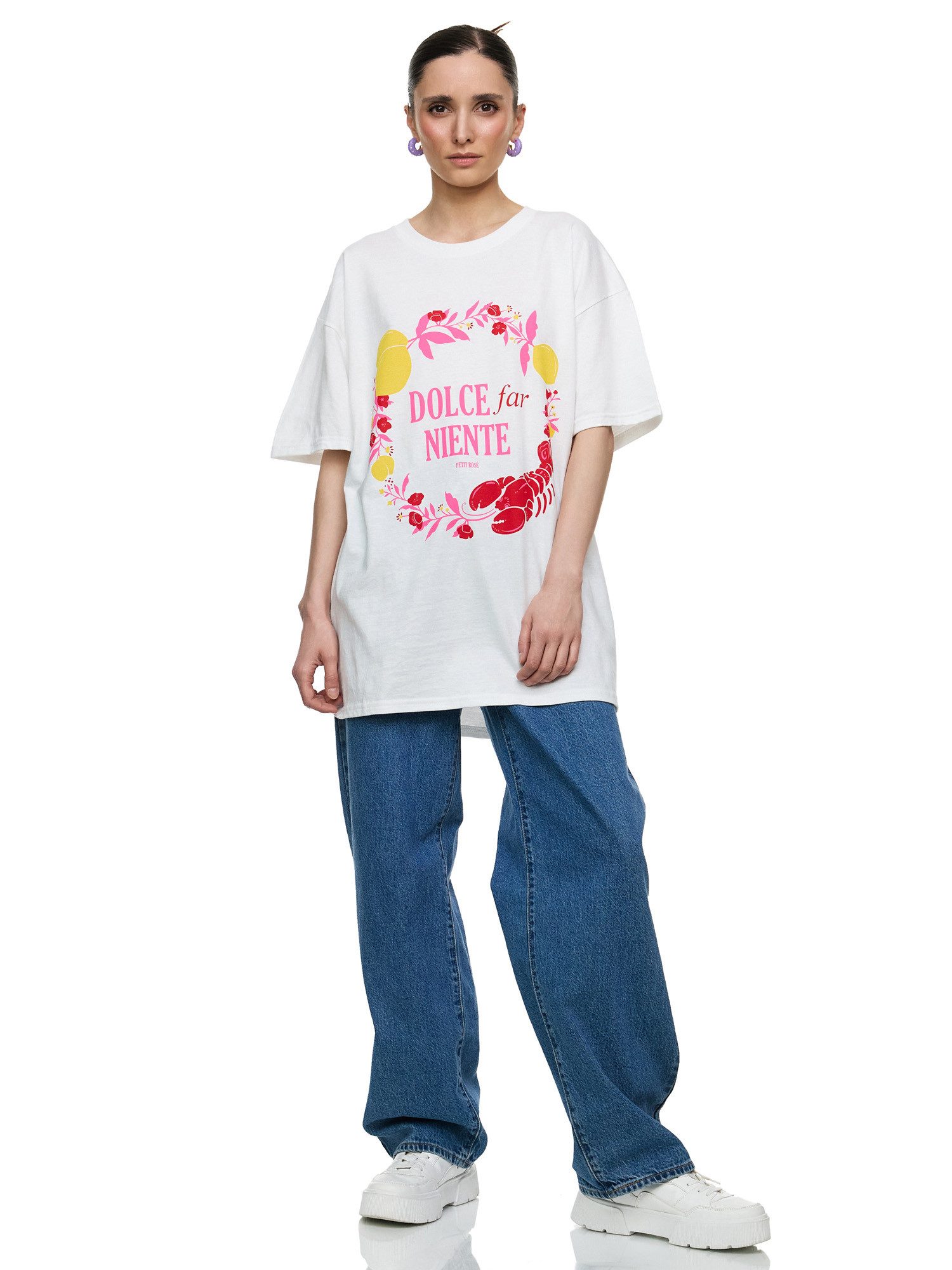Worldclassca T-Shirt Worldclassca Oversized Print DOLCE FAR NIENTE T-Shirt Sommer Oberteil