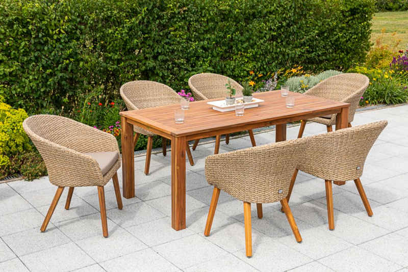 MERXX Garten-Essgruppe »Arrone«, (7-tlg), 6 Sessel mit Tisch