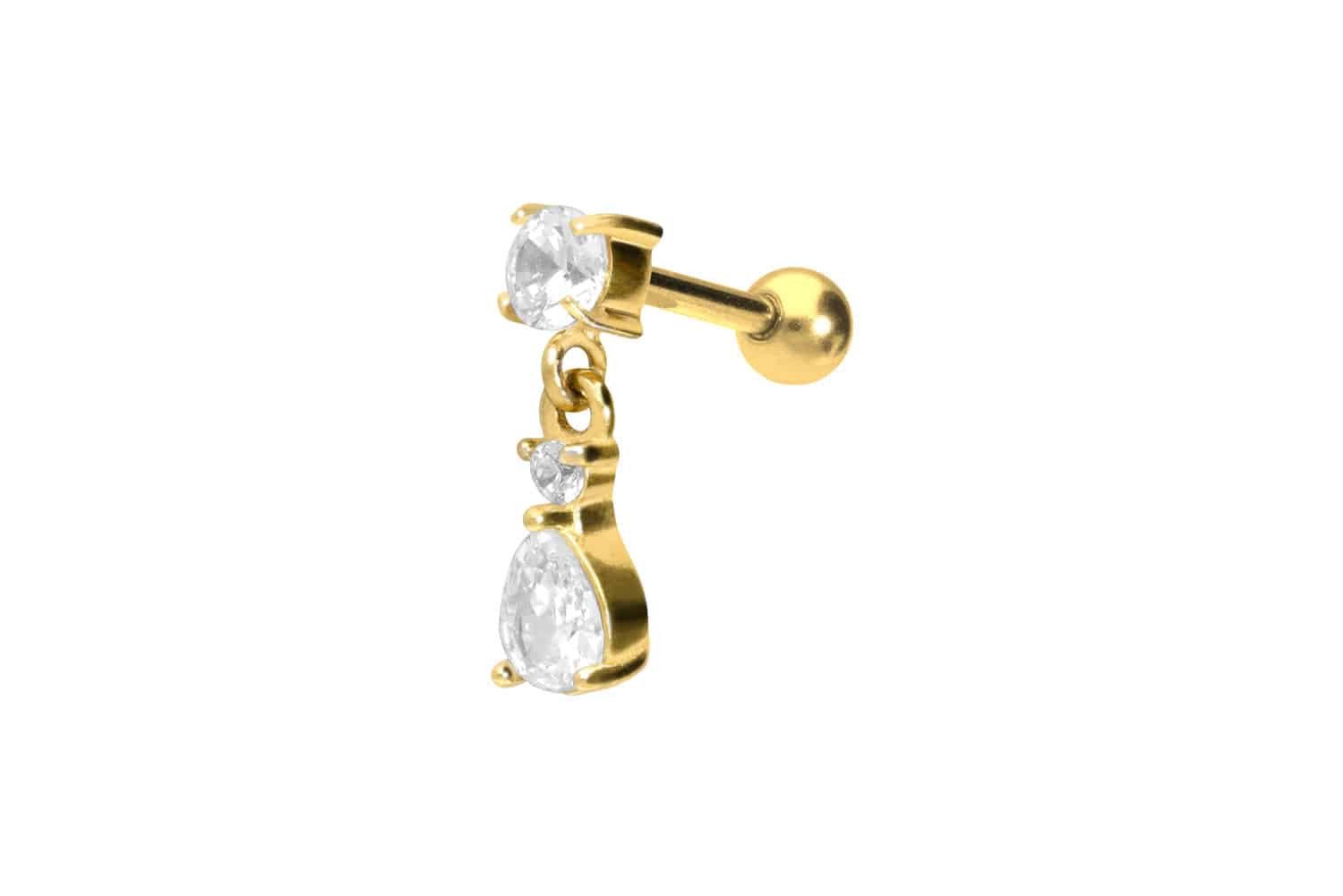 Piercing-Set Chirurgenstahl Ohrpiercing EINGEFASSTER KRISTALL + KRISTALLTROPFEN