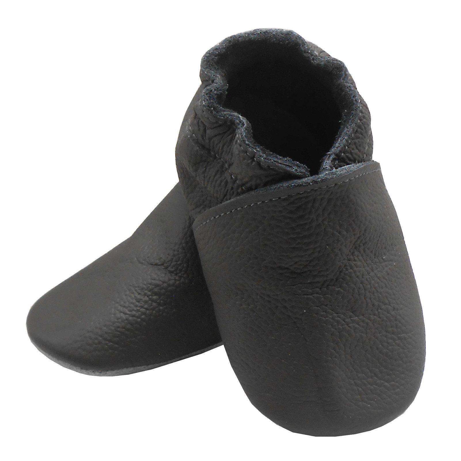 Bemesu Baby Krabbelschuhe Lauflernschuh Lederpuschen Litschimuster Schwarz Walkingschuh (Handgenäht, weiche, leichte, flexible, rutschfest) 100% echtes Leder Babyschuhe
