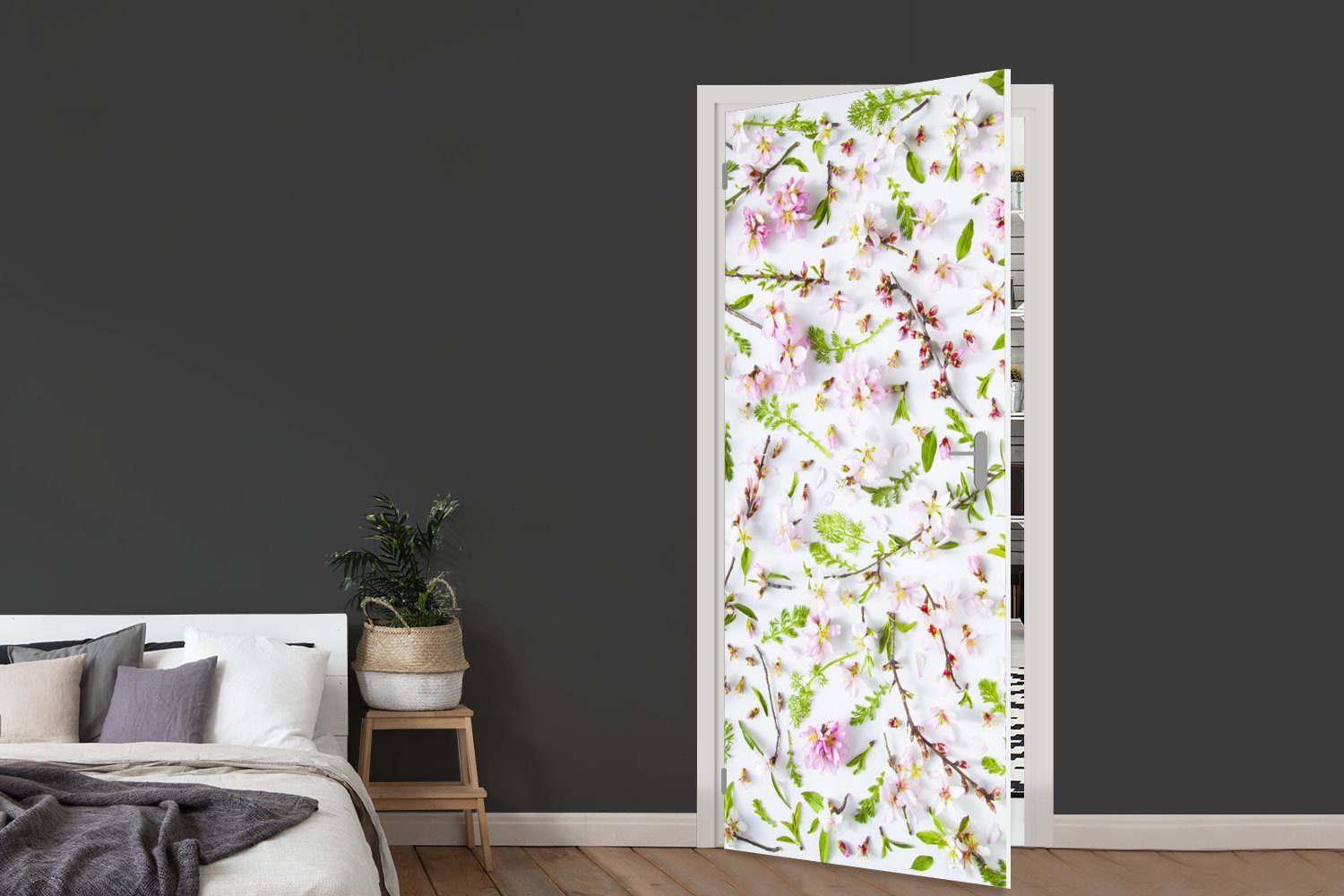 MuchoWow Türtapete und Fototapete (1 Blumenmuster, bedruckt, Matt, St), für weißes Tür, Türaufkleber, Ein cm rosa 75x205