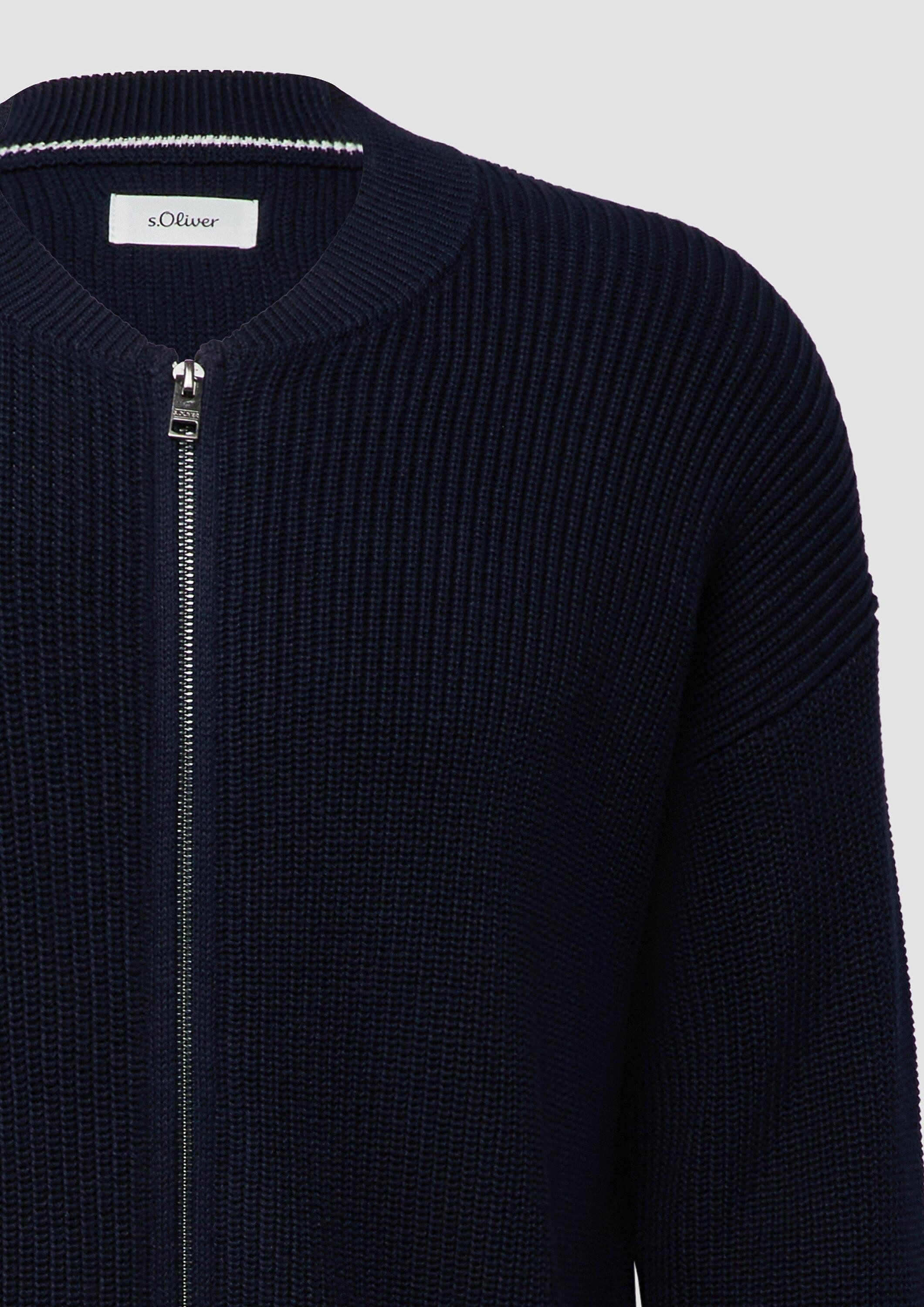 s.Oliver Cardigan Strickjacke Strickjacke mit Bomberkragen und Zwei-Wege-Reißverschluss