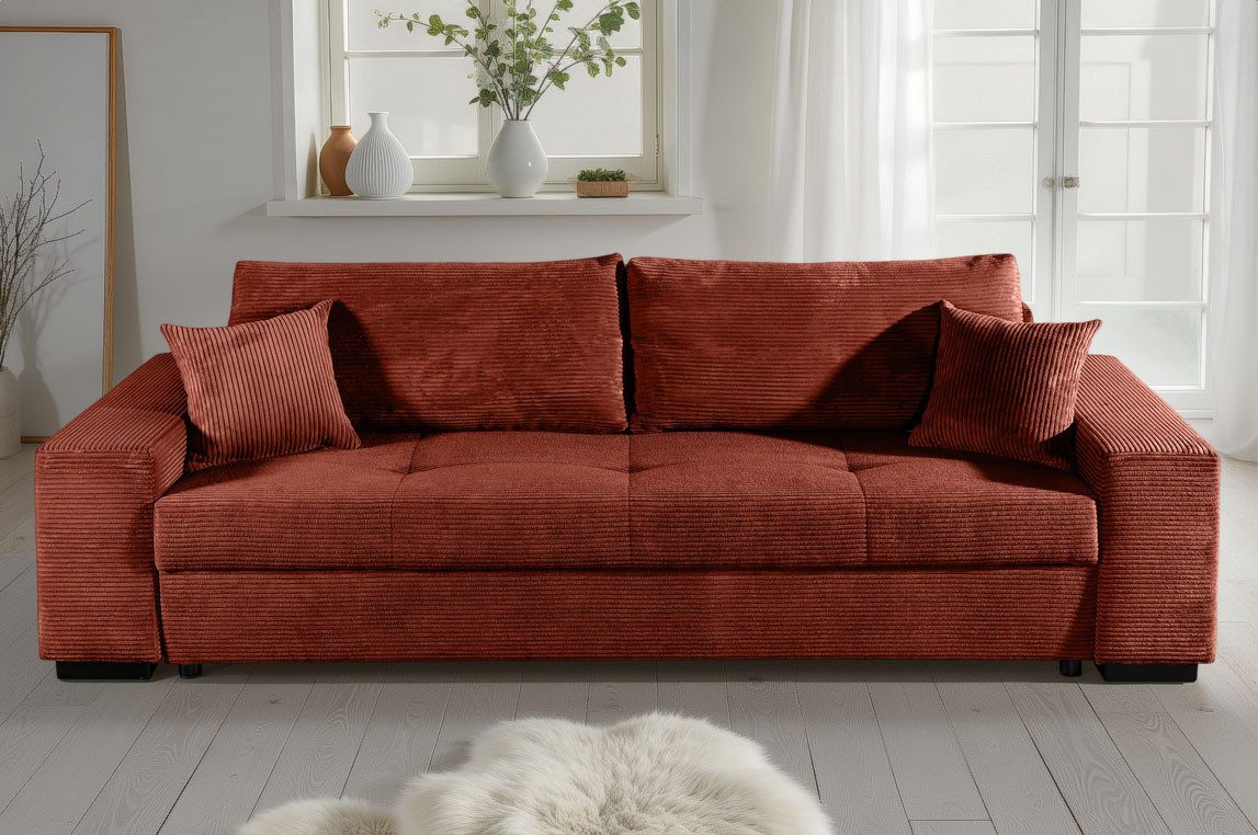 COLLECTION AB Schlafsofa Kreta, B: 248 cm, Liegefl. 137x195 cm, Schlaffunktion, Bettkasten & 2 Zierkissen, optional mit Topper