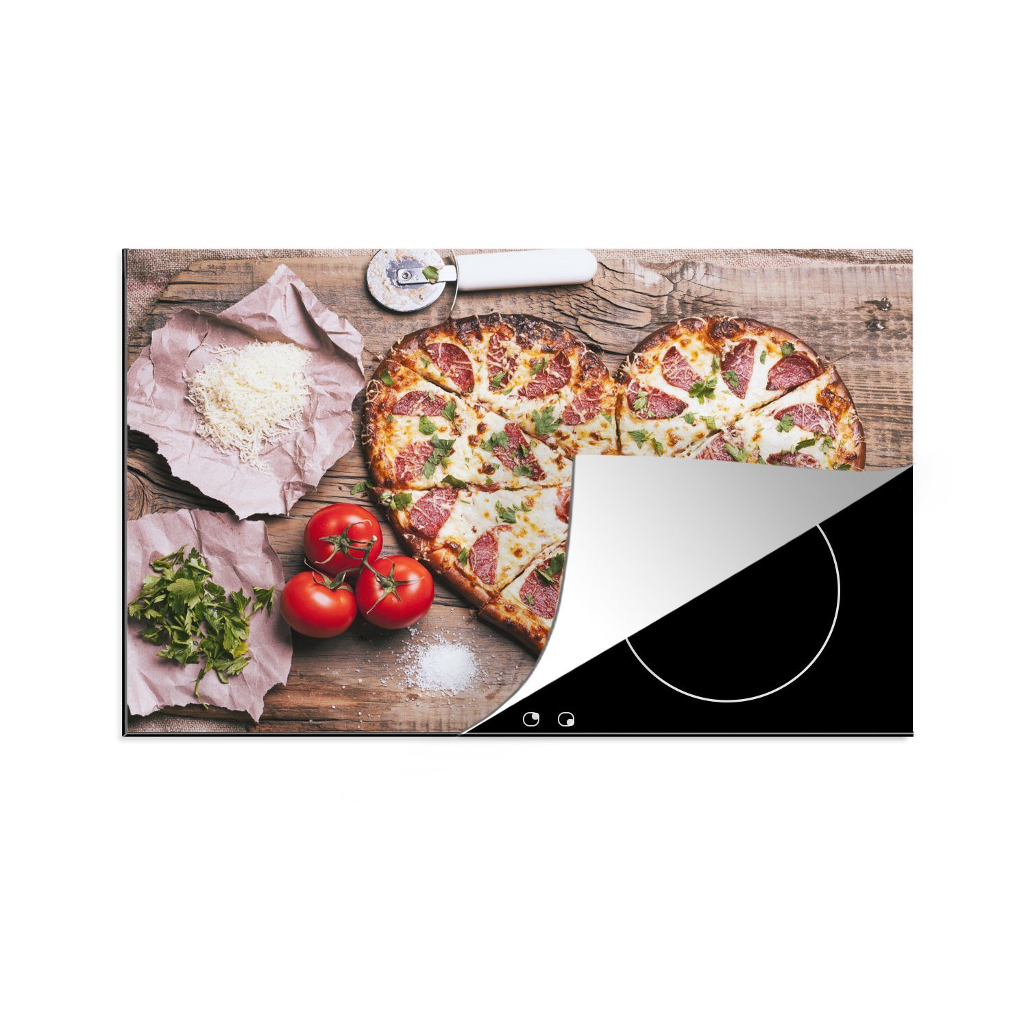 MuchoWow Herdblende-/Abdeckplatte Herzförmig geschnittene Pizzaspitze, Vinyl, (1 tlg), 81x52 cm, Induktionskochfeld Schutz für die küche, Ceranfeldabdeckung