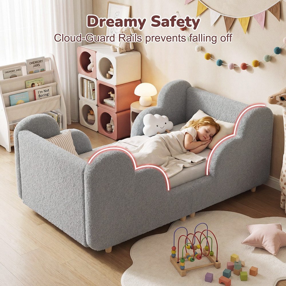 Meulbaty Kinderbett mit weichem Bodenbettgestell, extra breites Sicherheitsbett (1-tlg), für Mädchen und Jungen, ohne Matratze, 140 x 70 cm