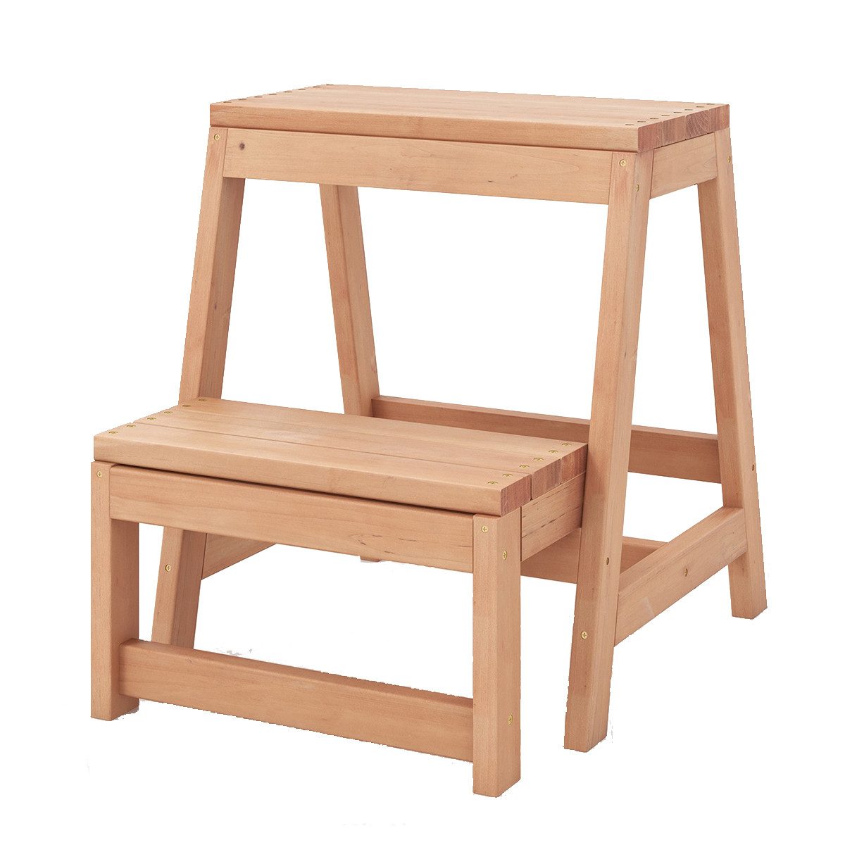 COSTWAY Trittleiter, 2-Stufen Tritthocker klappbar, Fichtenholz, 50x39x45cm