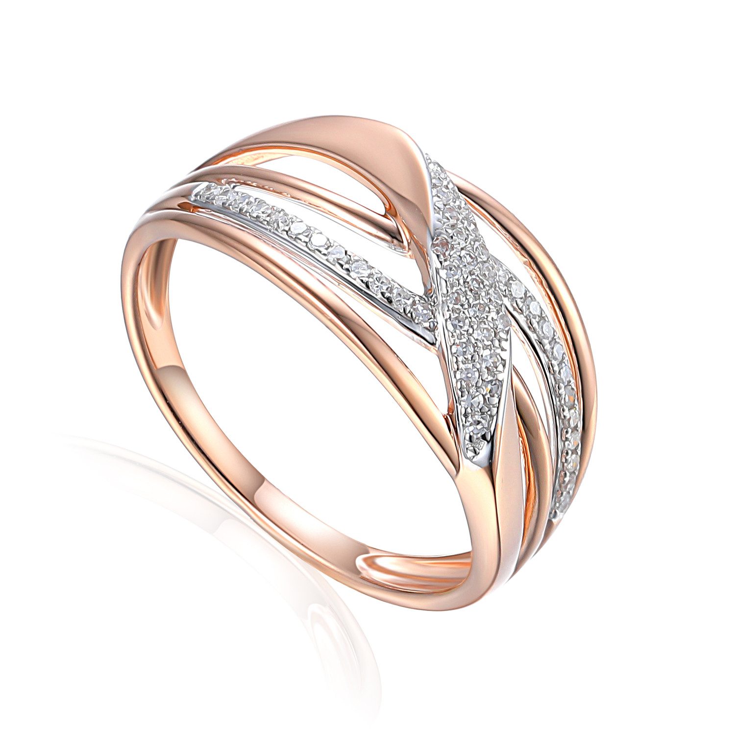 Stella-Jewellery Solitärring 585er Rotgold Ring Fashion Diamant ca. 0,13 ct. (inkl. Etui), mit 49 Brillanten 0,13ct. - poliert