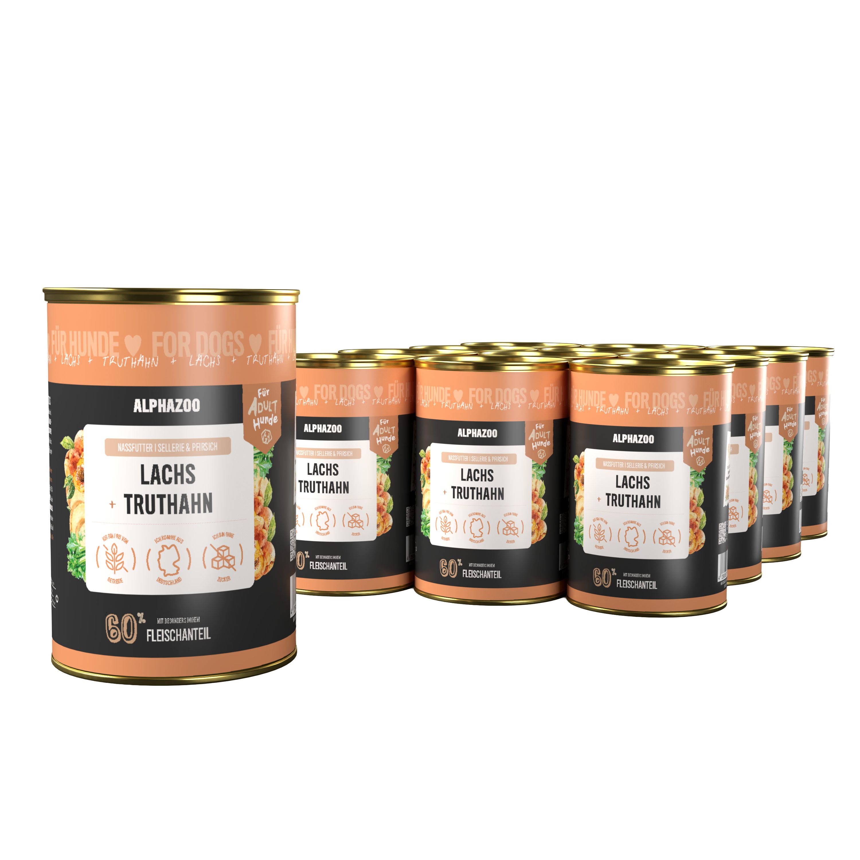 ALPHAZOO Lachs + Truthahn Nassfutter für Adult Hunde 12x400g, getreidefreies Hundefutter für ausgewachsene Hunde, Nassfutter für: Hunde, Getreidefreies, glutenfreies & schmackhaftes Futter Nass