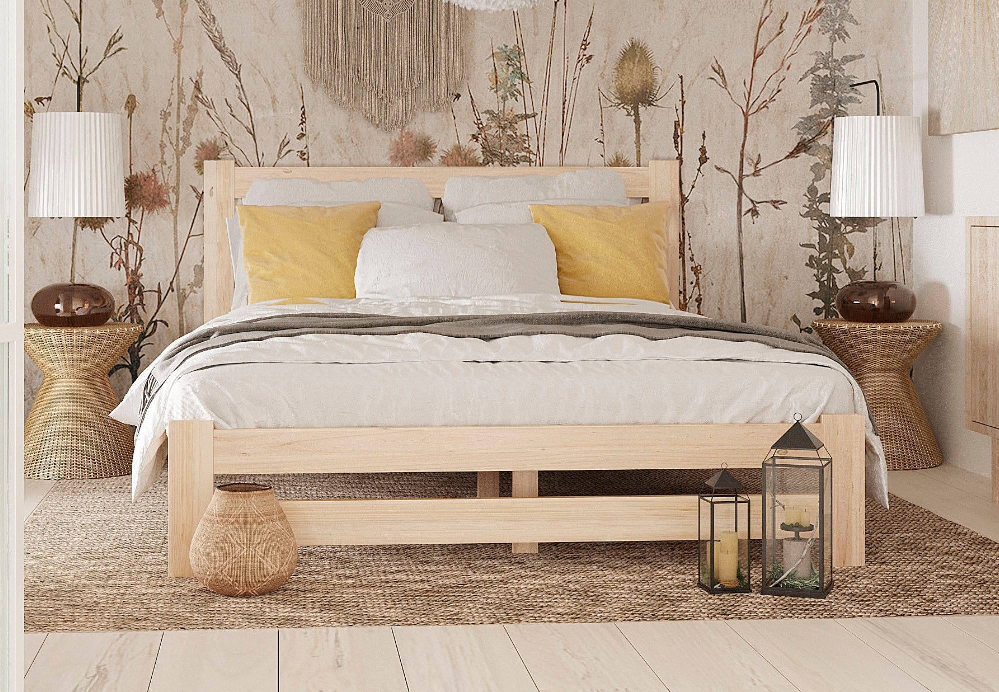 Home Collective Holzbett mit Lattenrost Modern Bett Kiefer Bettgestell Massivholzbett Klassisch (90x200, 120x200, 140x200, 160x200 cm), Doppelbett, Skandi Boho  – Bild 3 von 5