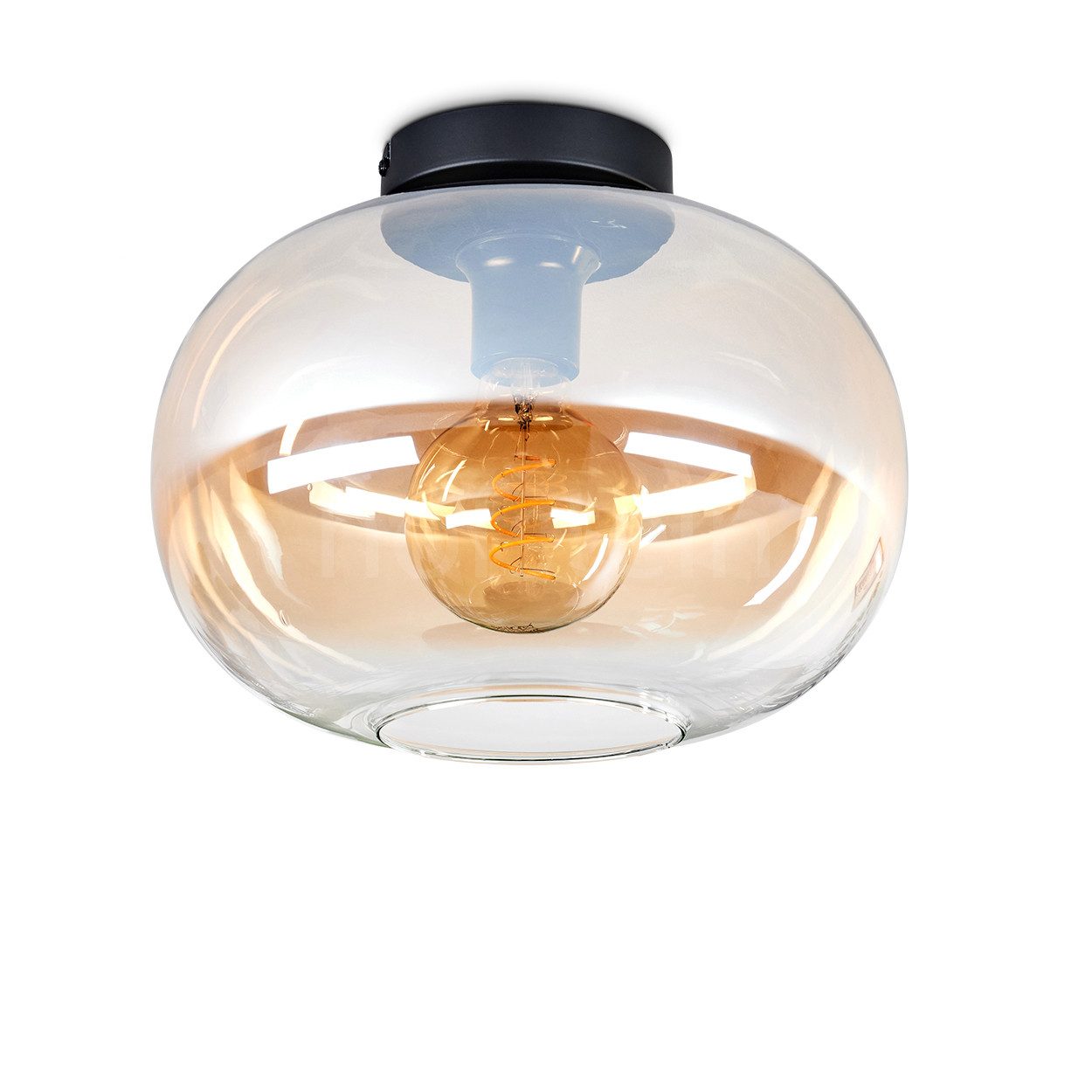 hofstein Deckenleuchte Deckenlampe aus Metall/Glas in Schwarz/Bernsteinfarb günstig online kaufen