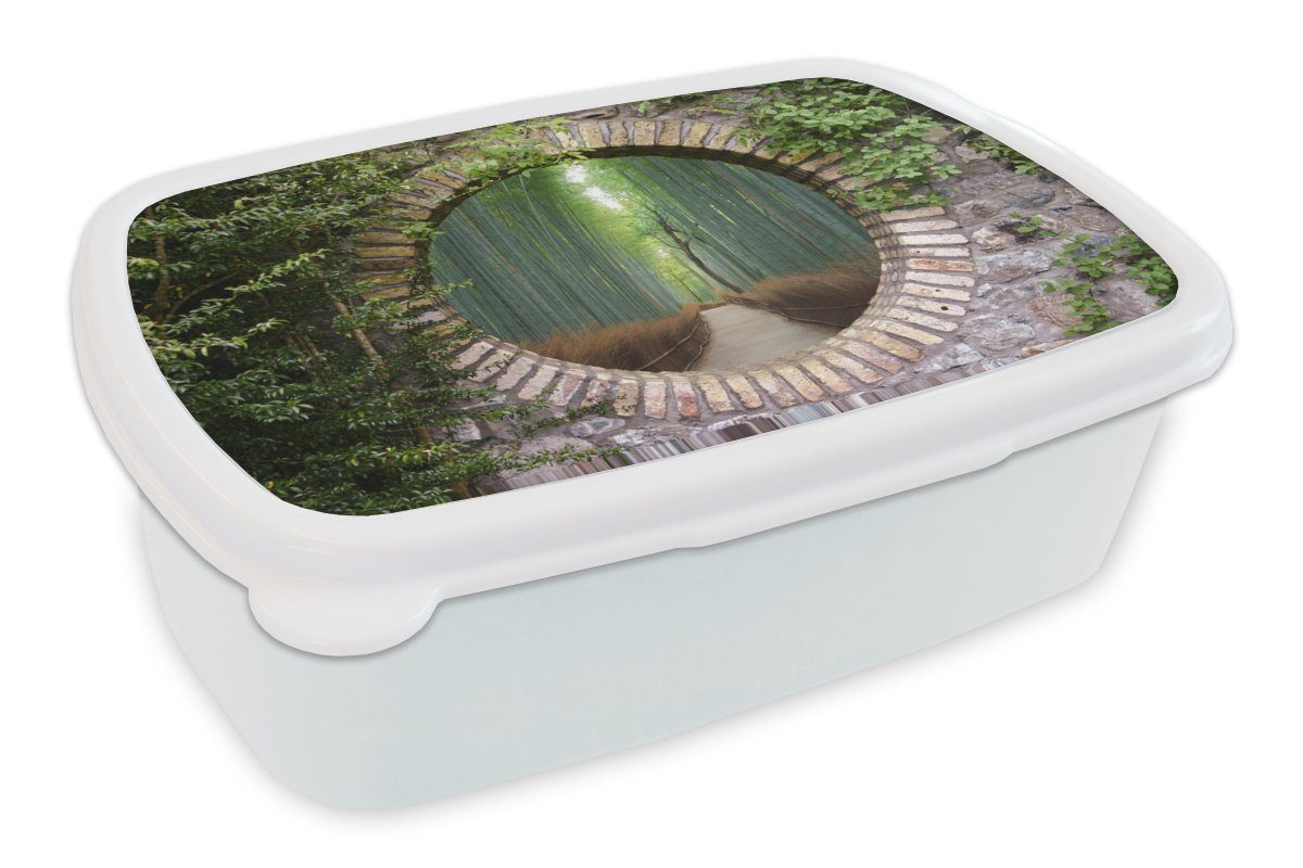 MuchoWow Lunchbox Bambus - Wald - Japanisch - Aussicht, Kunststoff, (2-tlg), Brotbox für Kinder und Erwachsene, Brotdose, für Jungs und Mädchen weiß