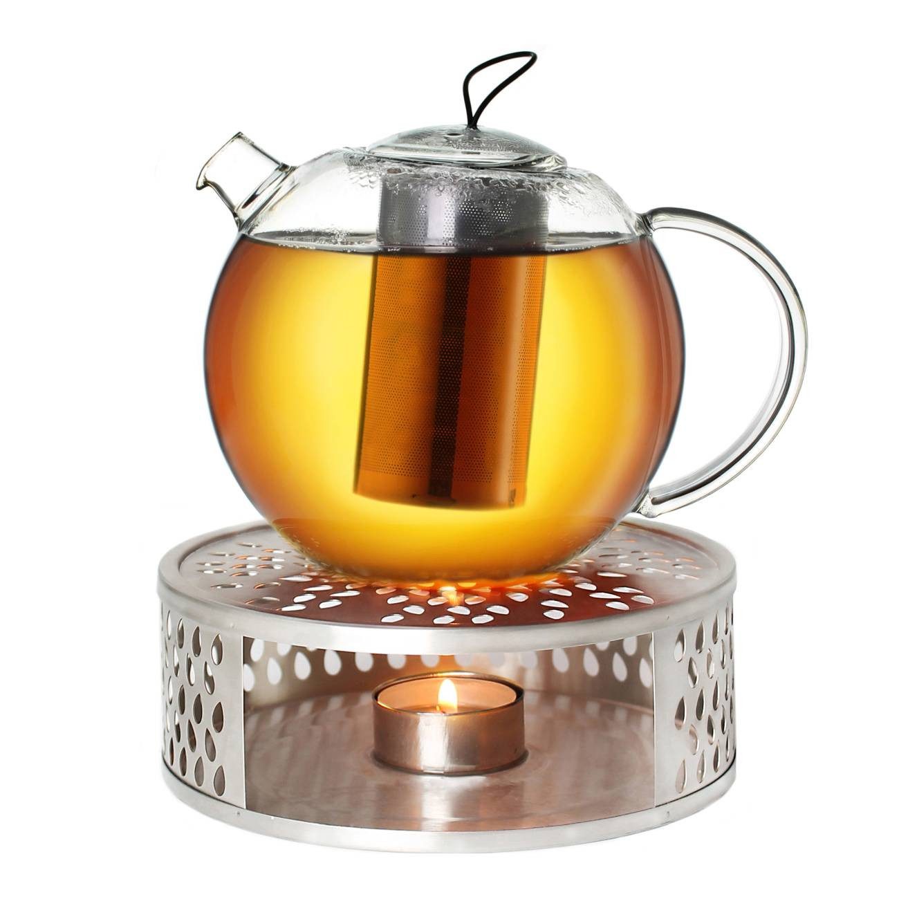 Creano Teekanne Teekanne “Jumbo” 2,0l mit Stövchen, 2 l, (Set, 4-St., 1 Teekanne, 1 Stövchen, 1 Deckel), Mit Silikonschlaufe