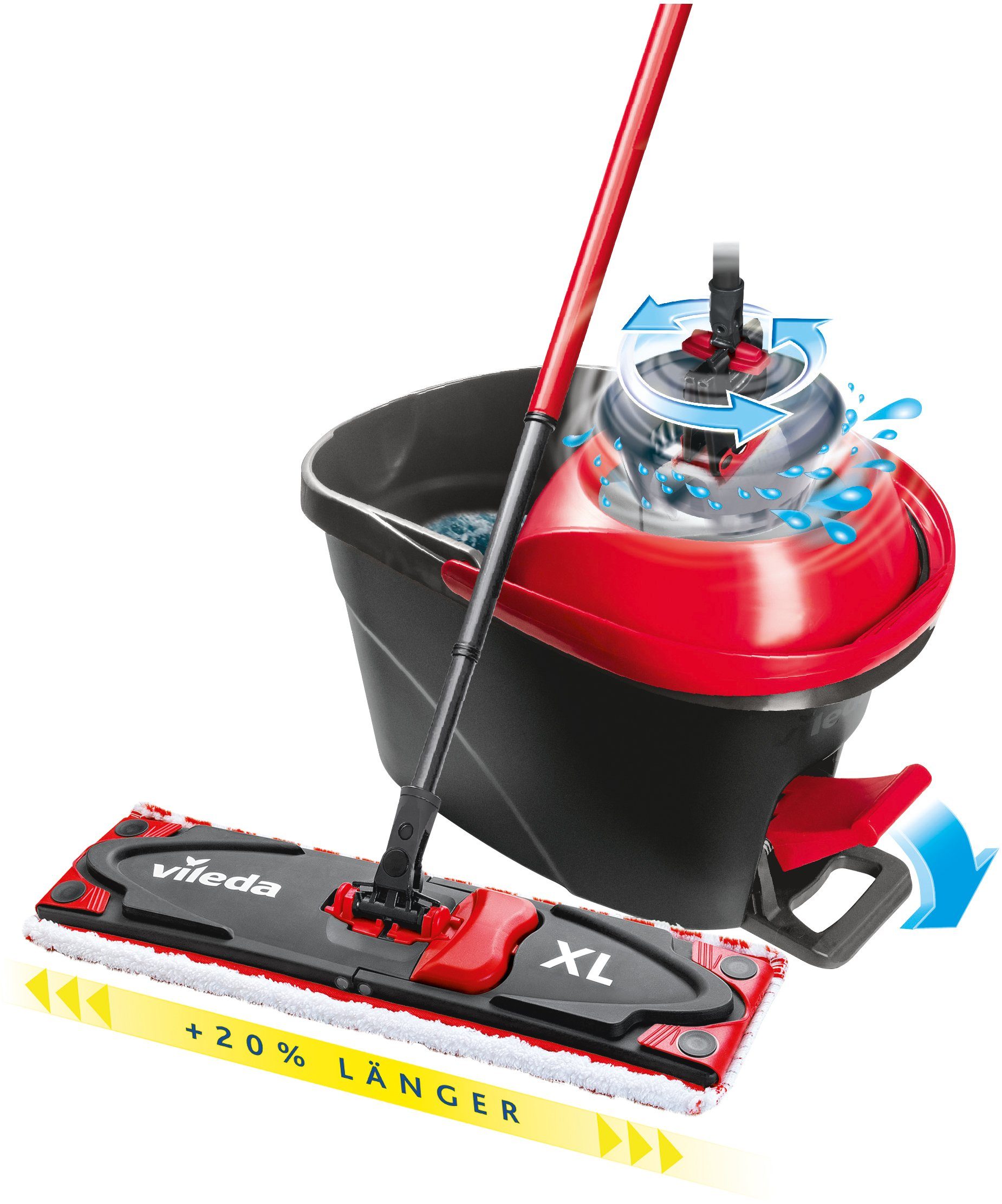 Vileda Bodenwischer-Set Ultramax XL Turbo Box, (Set, 3-St., Stiel, extragroßer Wischbezug, Powerschleuder und Fußpeda), ideal für große Flächen